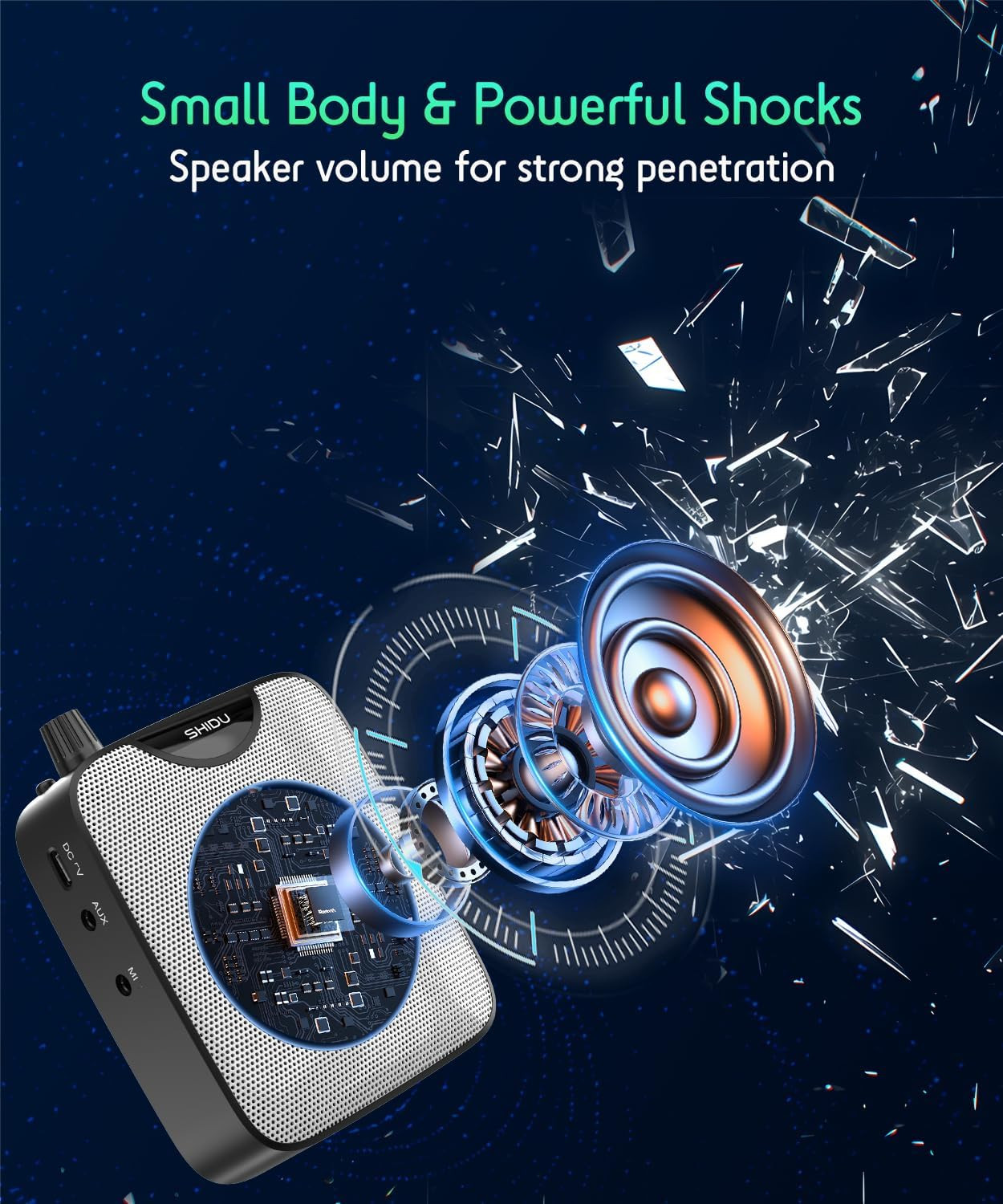 35W Power Voice Amplifier with Bluetooth Wireless Lavalier Microphone, Portable
