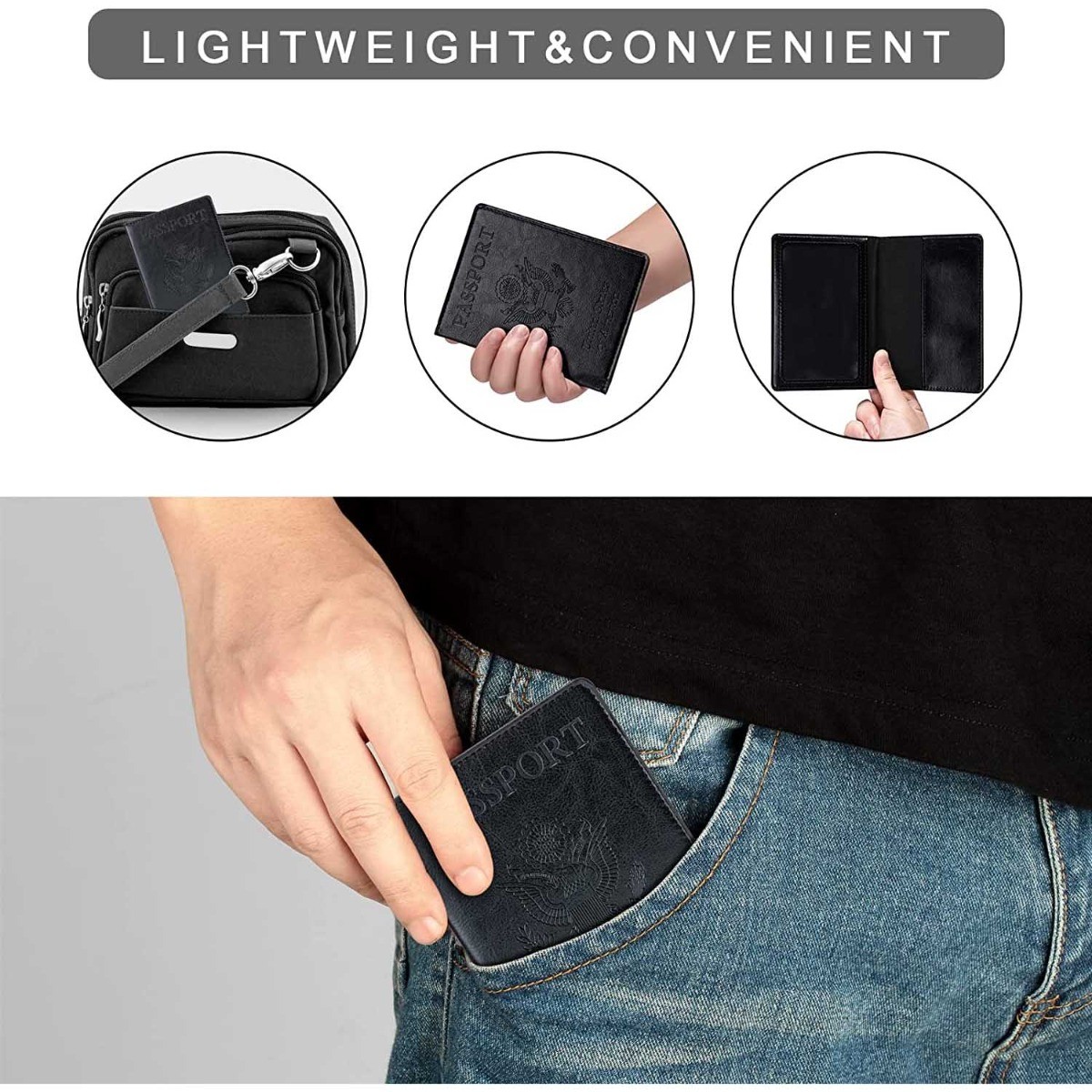 Passport Holder Black Home Kitchen Durable Multipurpose