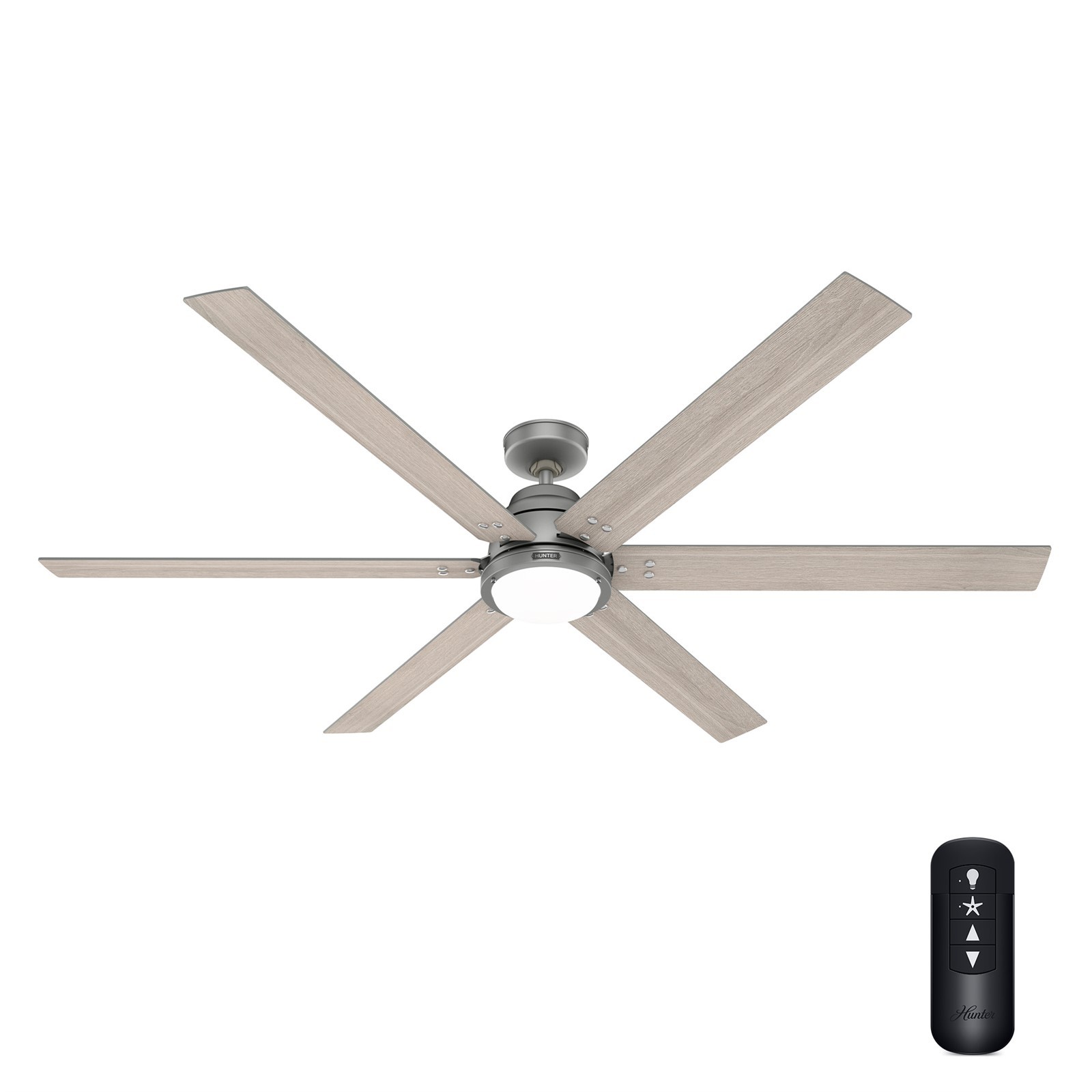 Hunter Fan 72 inch Casual Matte Silver Ceiling Fan with Light and Remote Control