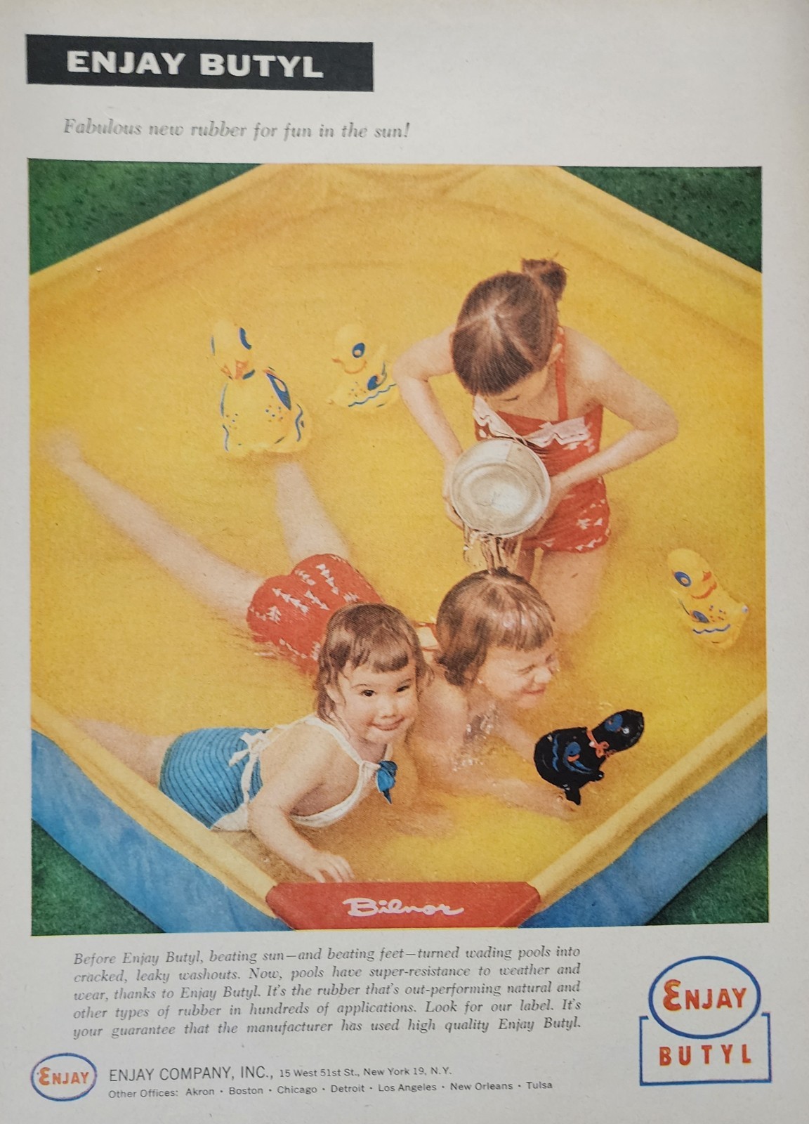 Swimming Kid Pool Picture Magazine Ad Original Vtg Decor Fun In The Sun Enjay