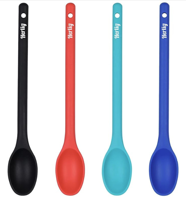 HERLIG ® 4 Pieces Large Silicone Mixing Spoon 12 Inches Heat Resistant