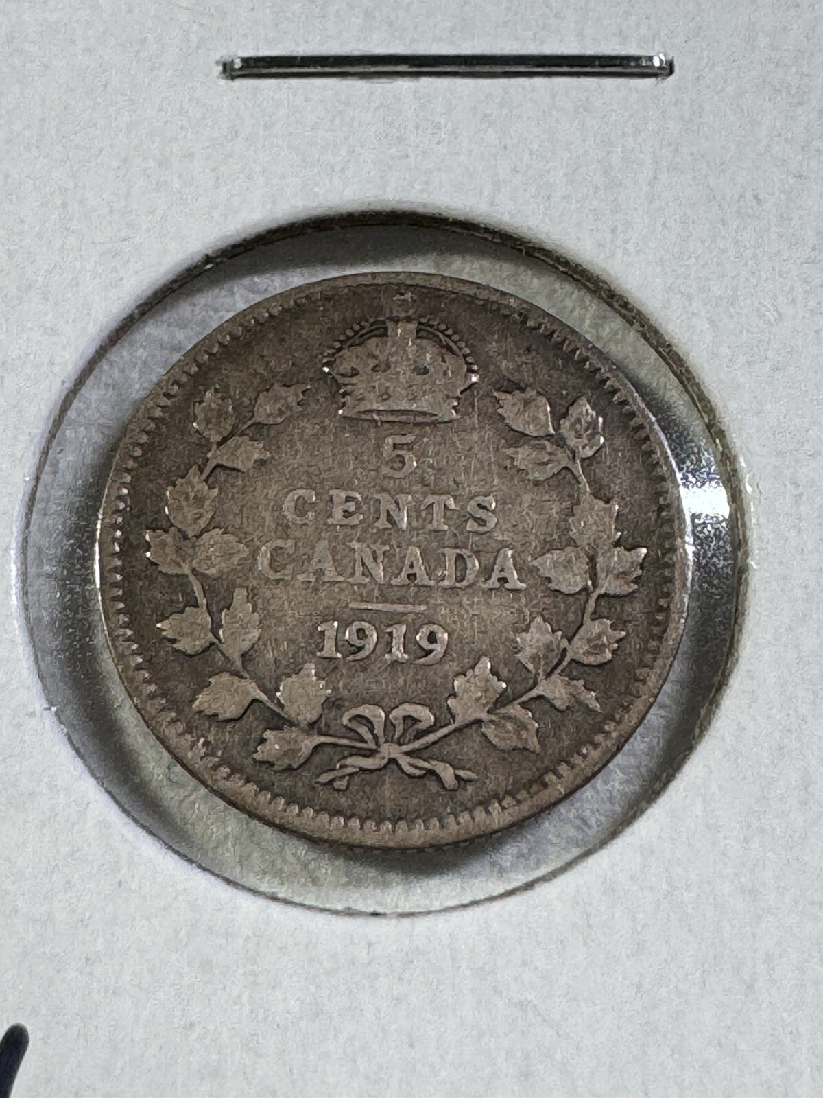 1919 Canada 5 Cents Small Silver Coin Cleaned