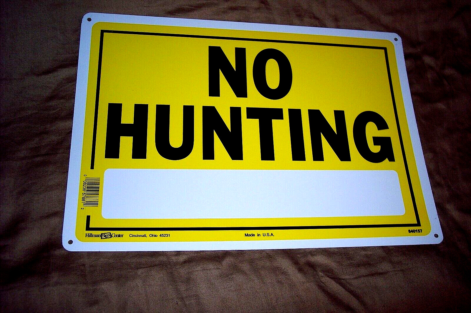 No Hunting Sign Yellow Warning Sign  10" x 14"  Metal Signs No Hunting Signs