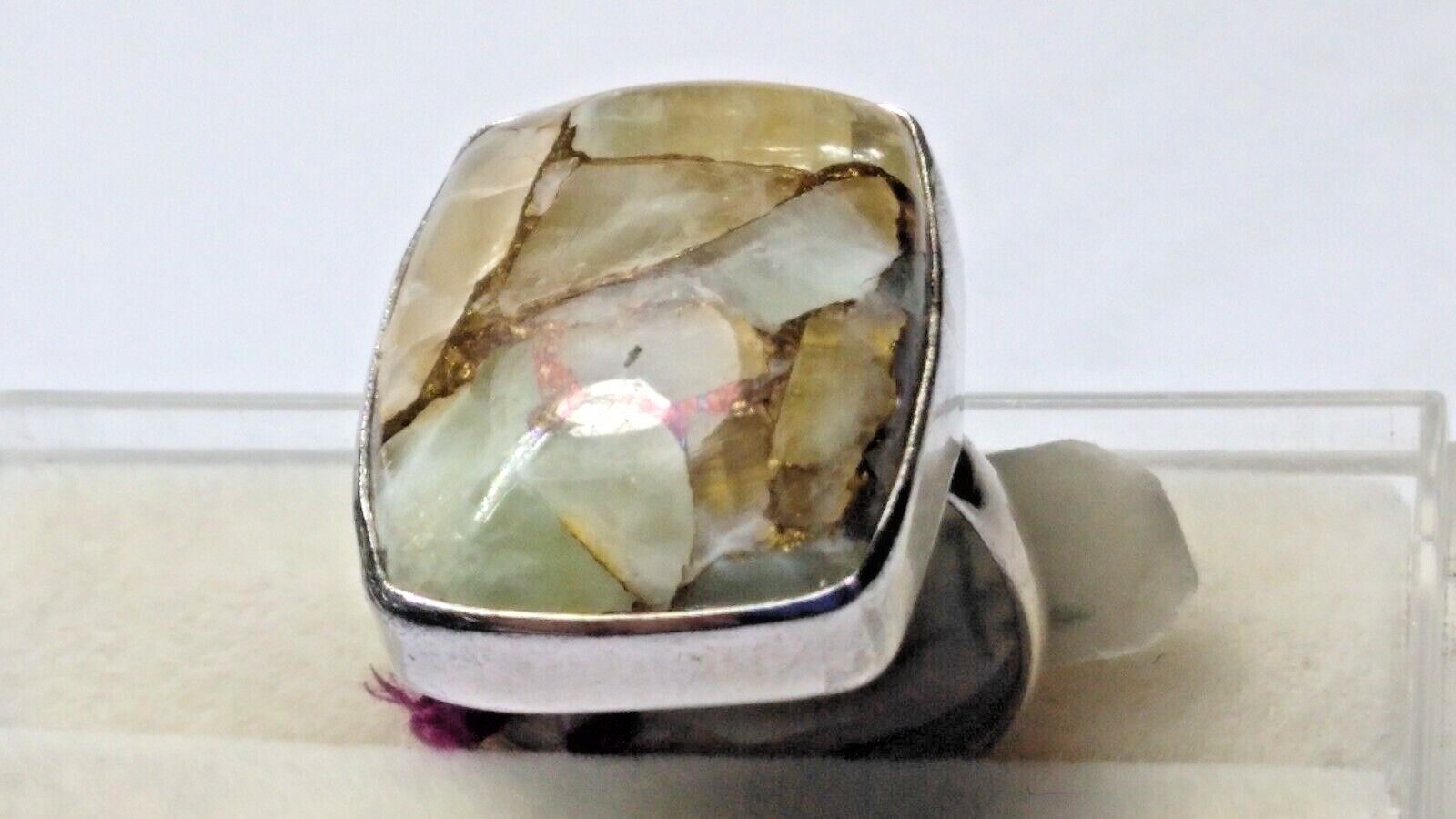 AESTHETIC NATURAL COPPER CALCITE IN STERLING SILVER.925 RING SIZE 6.75-7.0!