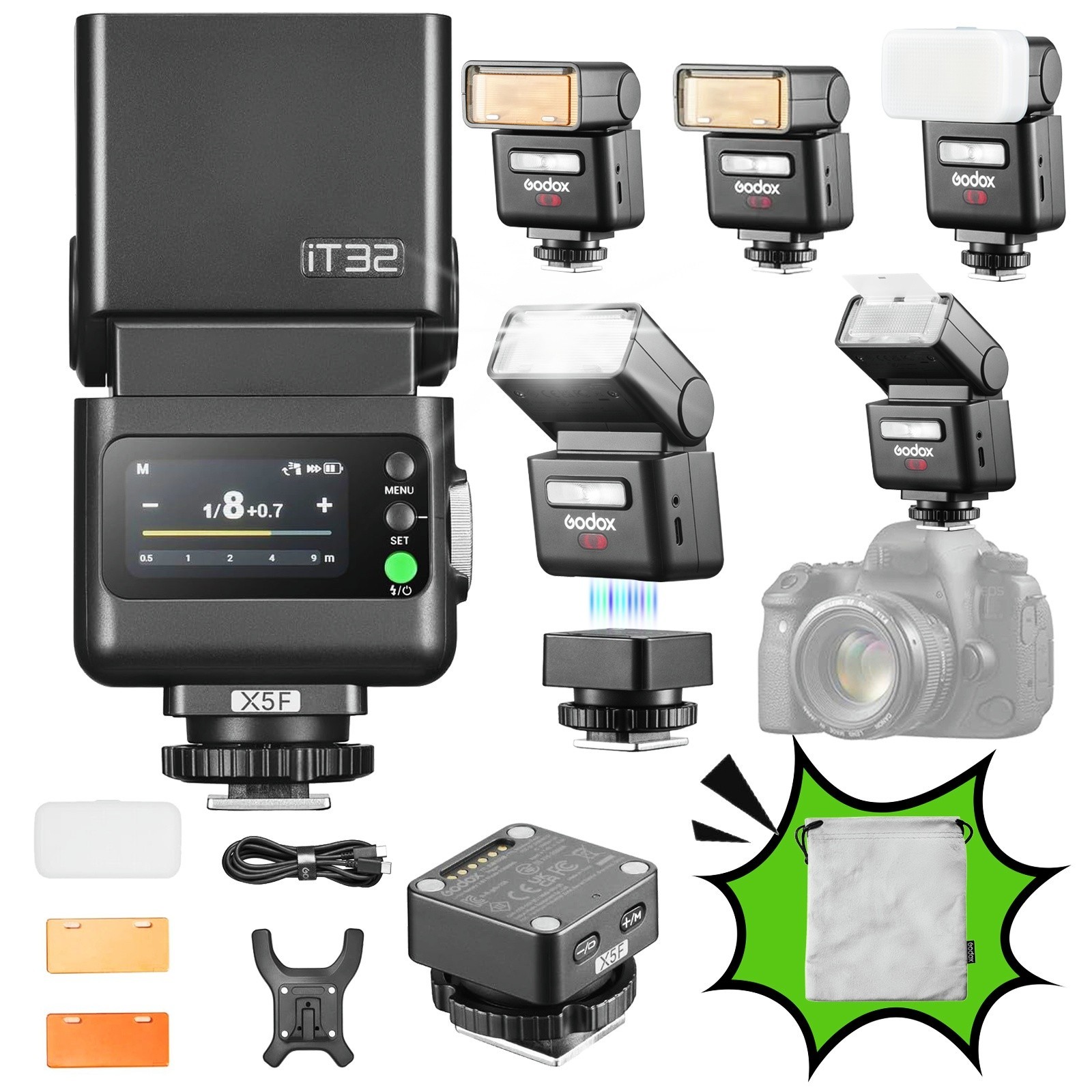 Godox iT32 TTL Rotatable Camera Flash with X5F Wireless Flash Trigger for Fuji