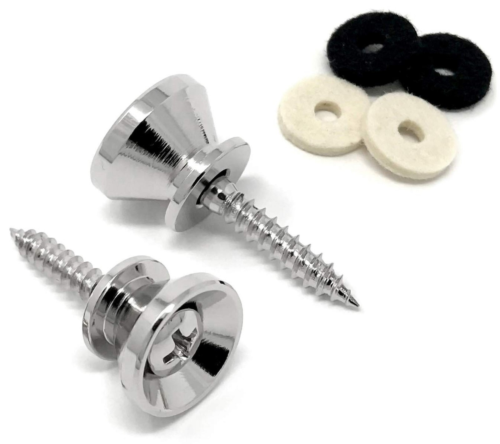 Guitar Strap Buttons Chrome for Fender Guitar and Bass (2) with Screws and Fe...