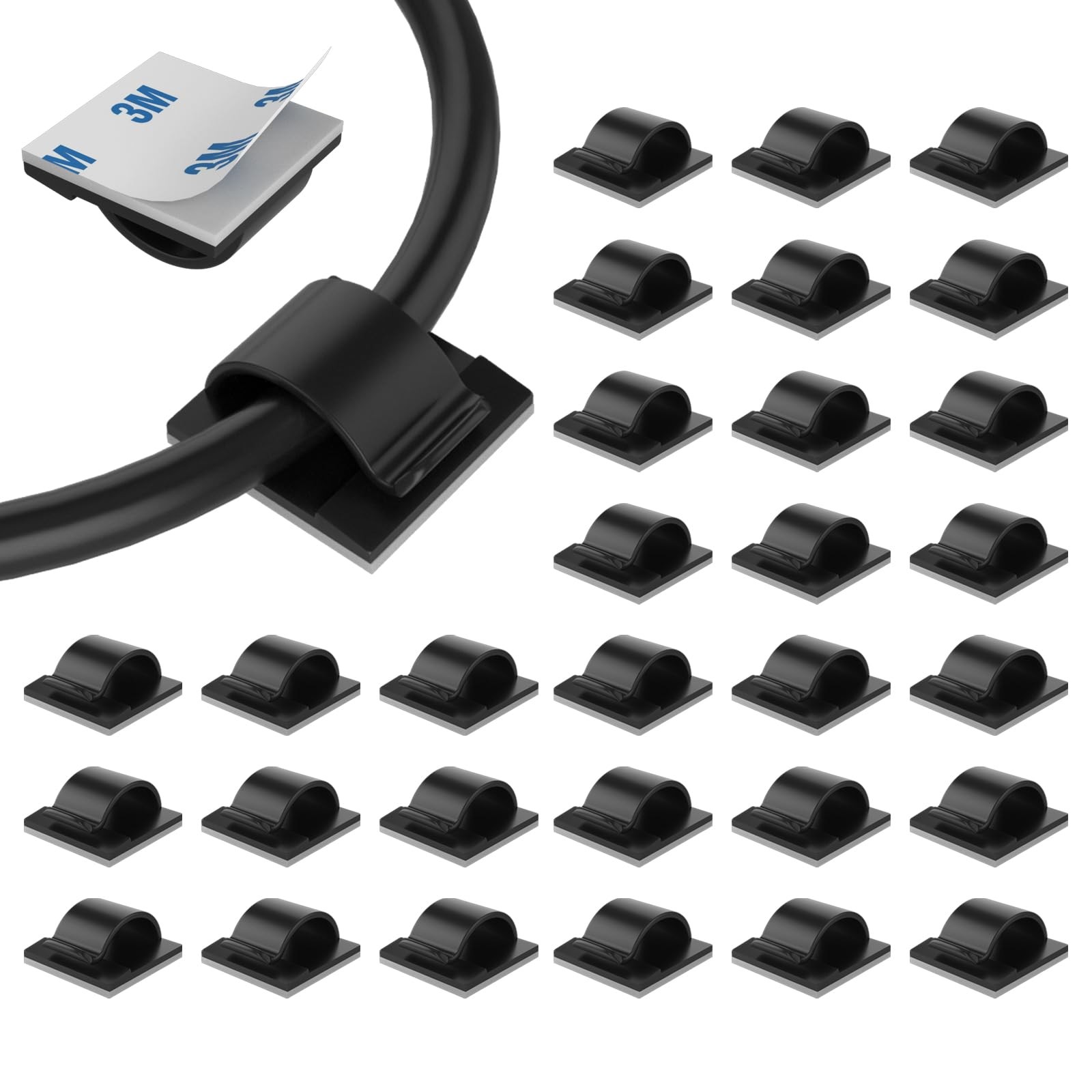 LinkDocs 30 Pieces Adhesive Cable Clips Wire 30 Pack Cable, Black