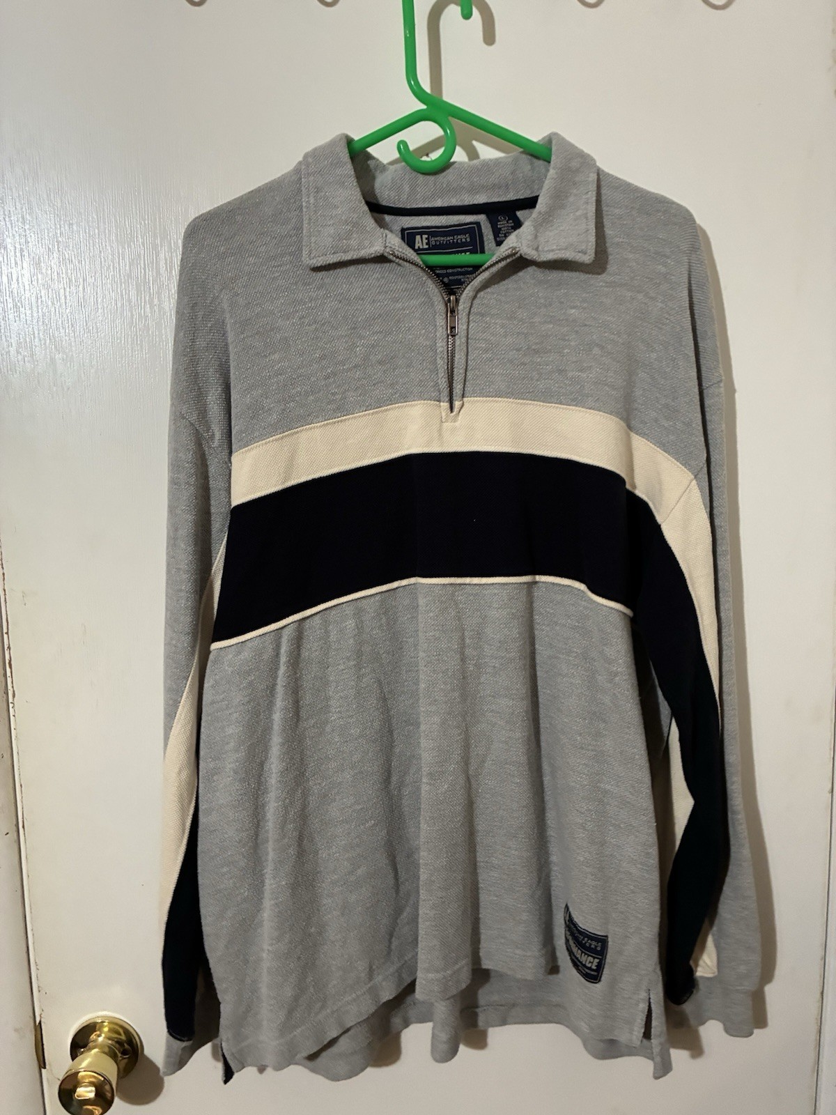 American Eagle Outfitters Adult Large Gray/White/Black 1/4 Zip L/S Pullover