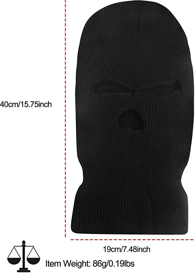 3 Pcs Winter Ski Face Mask 3 Hole Balaclava Hood Beanie Tactical Warm Black Hat