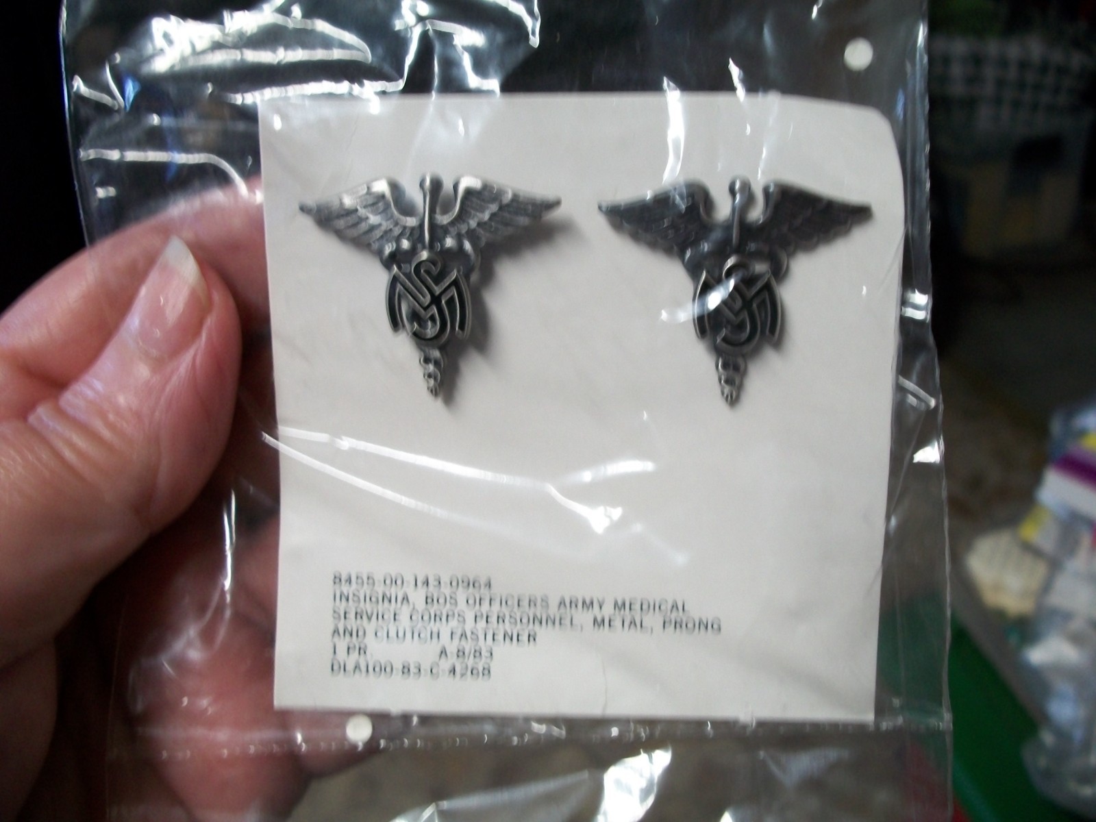 Pair US Army Medical Service Corps (MS) Branch Officer Collar Insignia medals