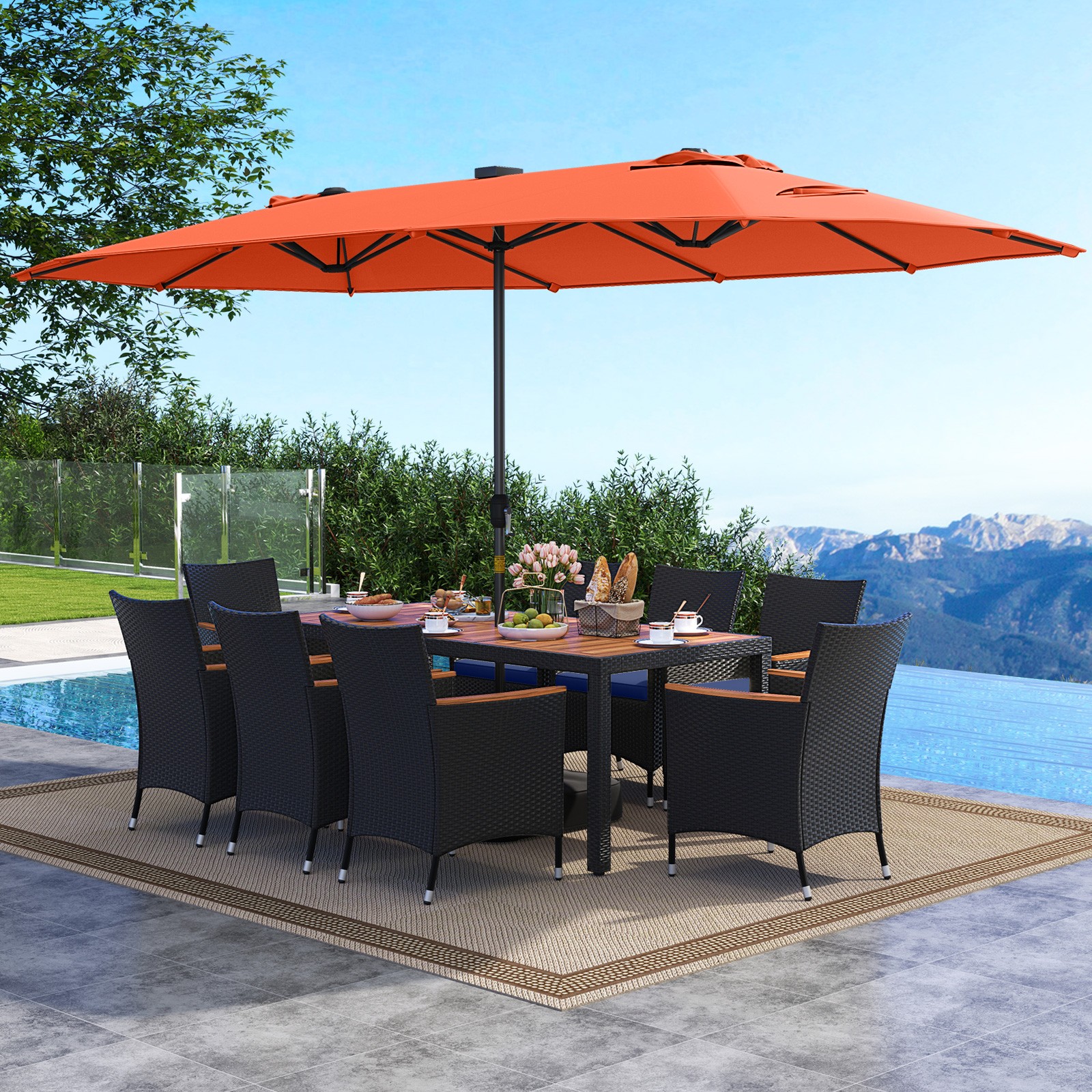 11 PCS Patio Dining Set with 15ft Double-Sided Patio Umbrella (Base Included)
