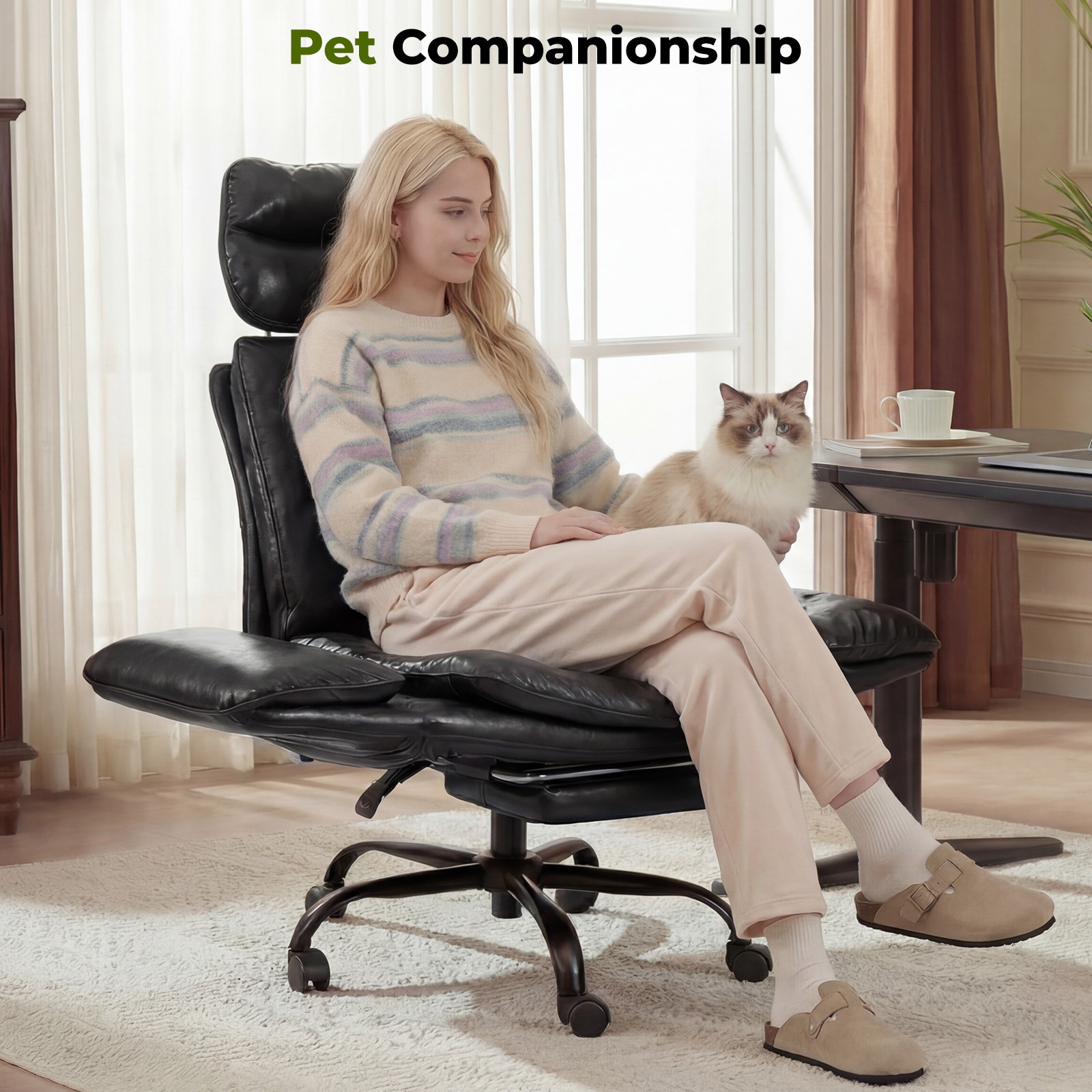 PU Leather Office Chair Ergonomic Computer Gaming Chair Desk Chair with Footrest