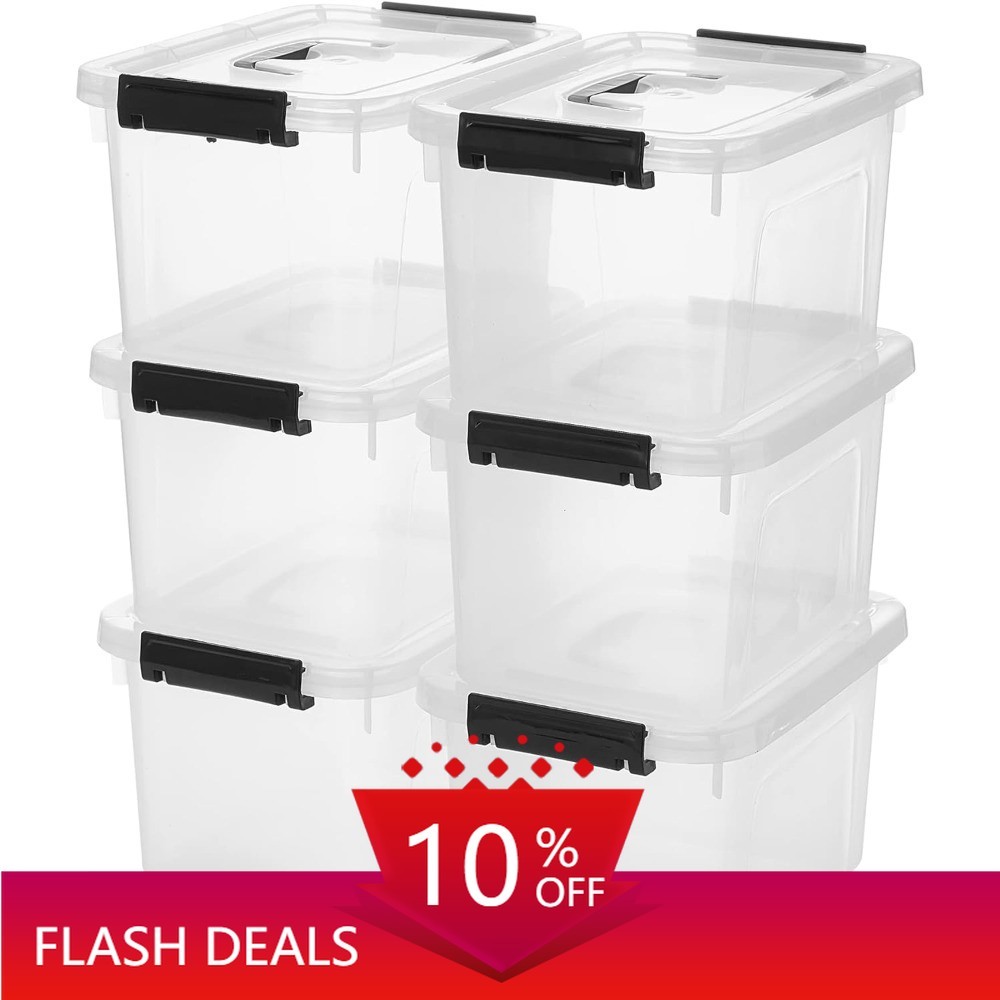 NEW.6 Quart Clear Storage Latch Box/Bins,6-Pack Plastic Container with Latches