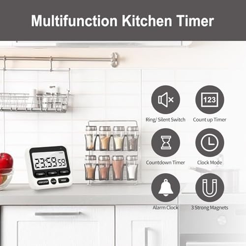 Multifunctional Kitchen Timer with Silent/Alert Mode, 24-Hour Clock, Memory 1