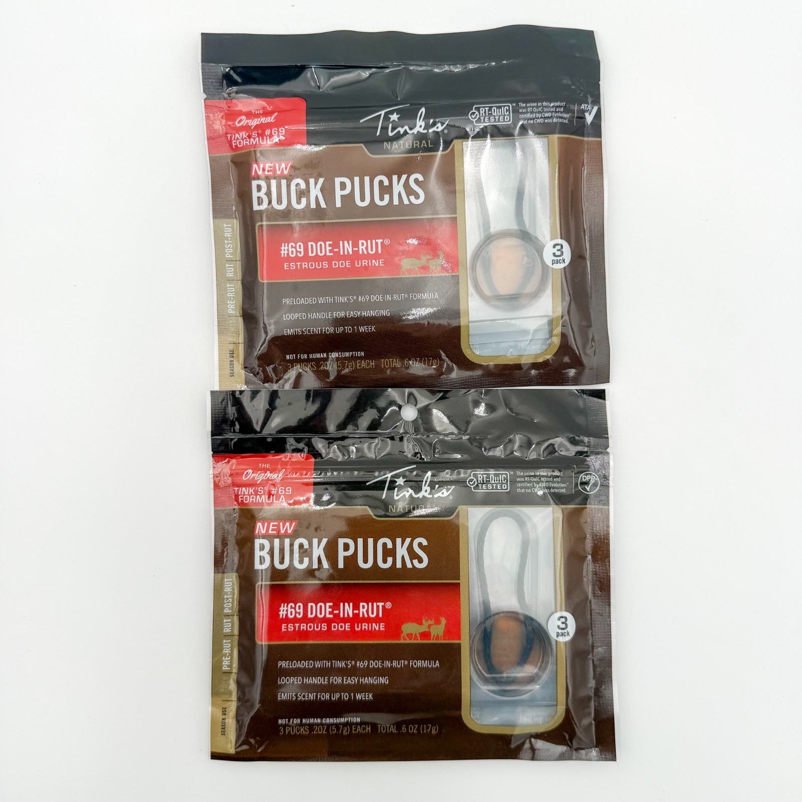 Tinks Buck Pucks #69 Natural Scent Hangers two packs with 3 pucks each