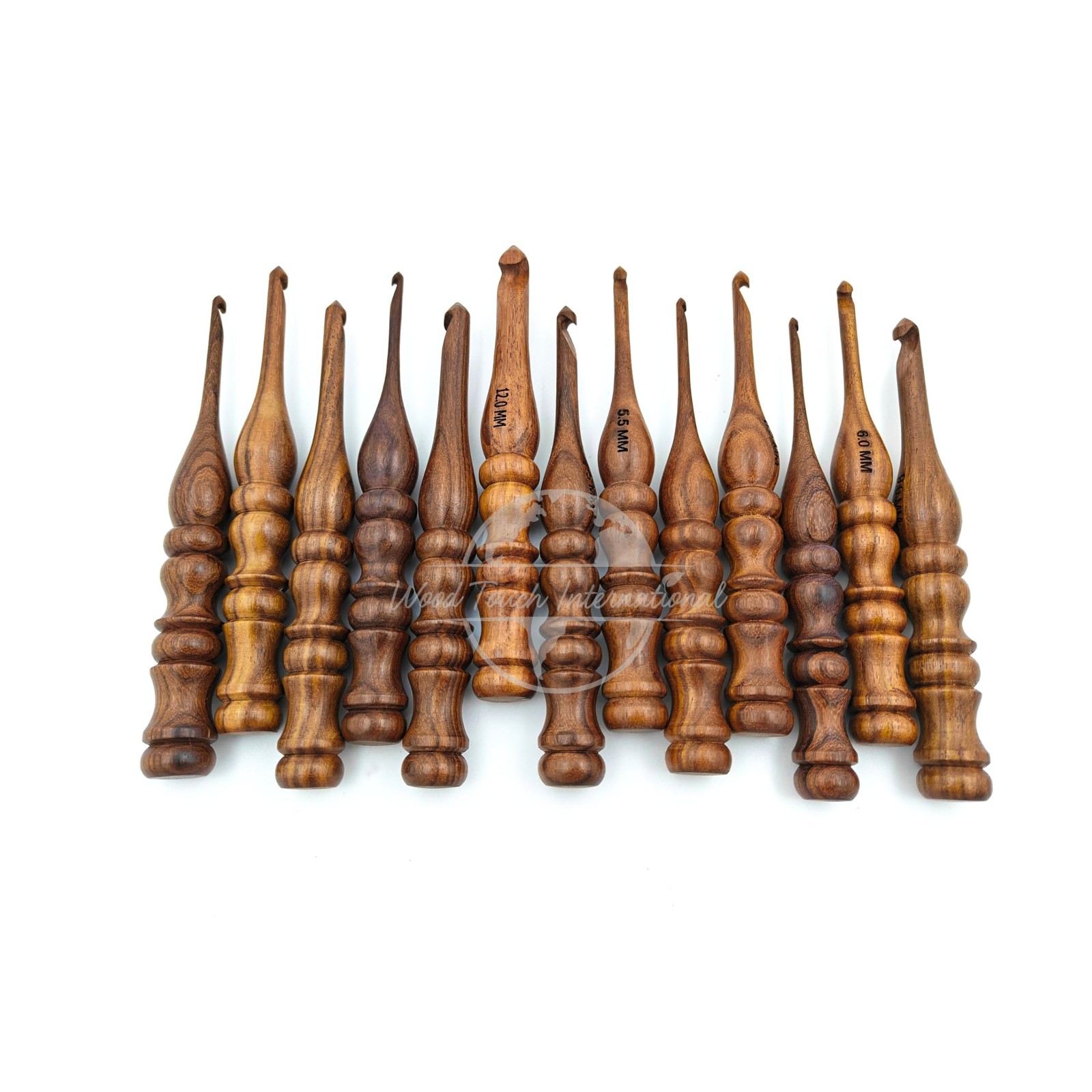 Shesham Wood Crochet Hooks Set of 13 - Sizes 3.5 mm to 12 mm – Premium Wooden...