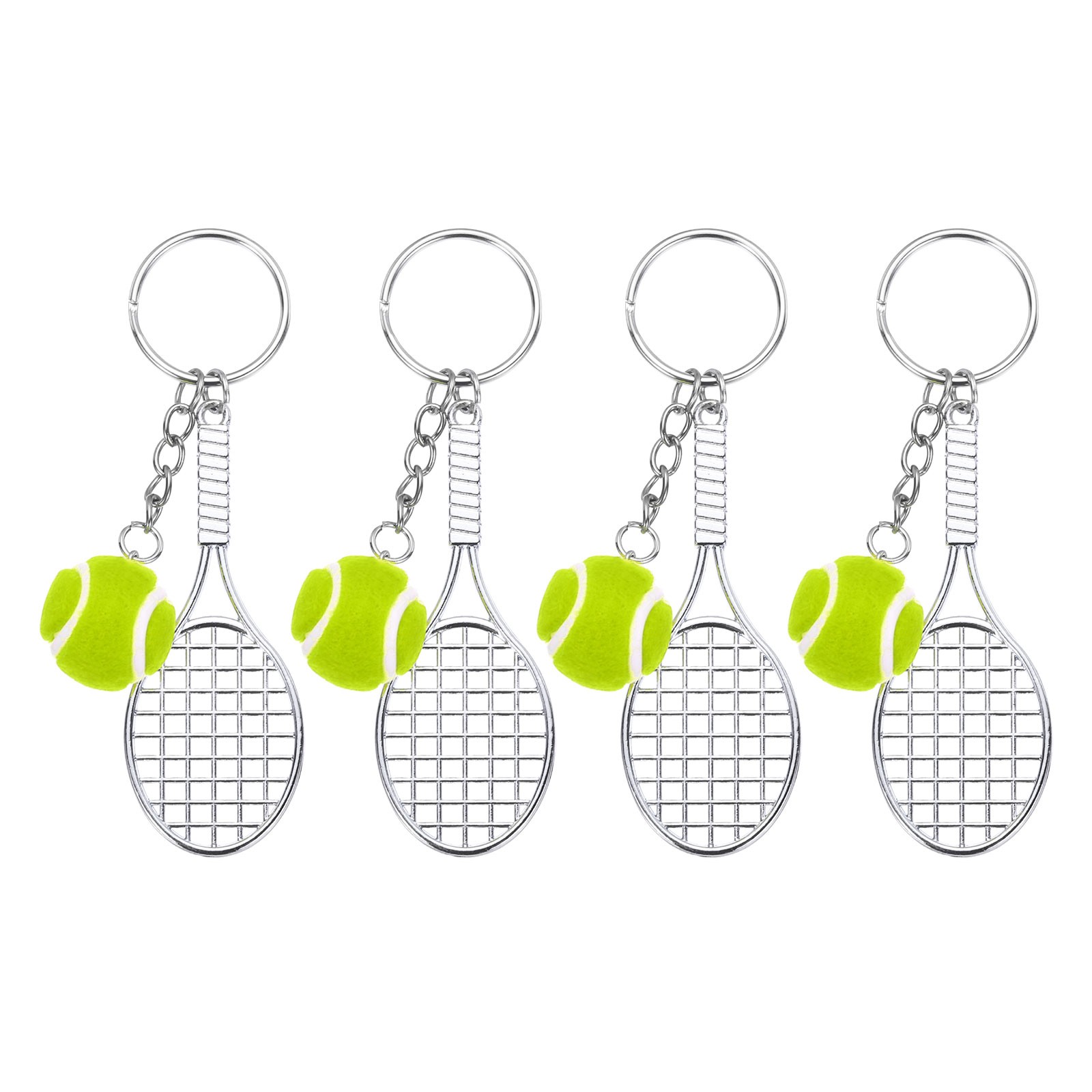 Tennis Keychain, 4 Pcs Metal Tennis Racket Key Chains Sports Pendant, Green