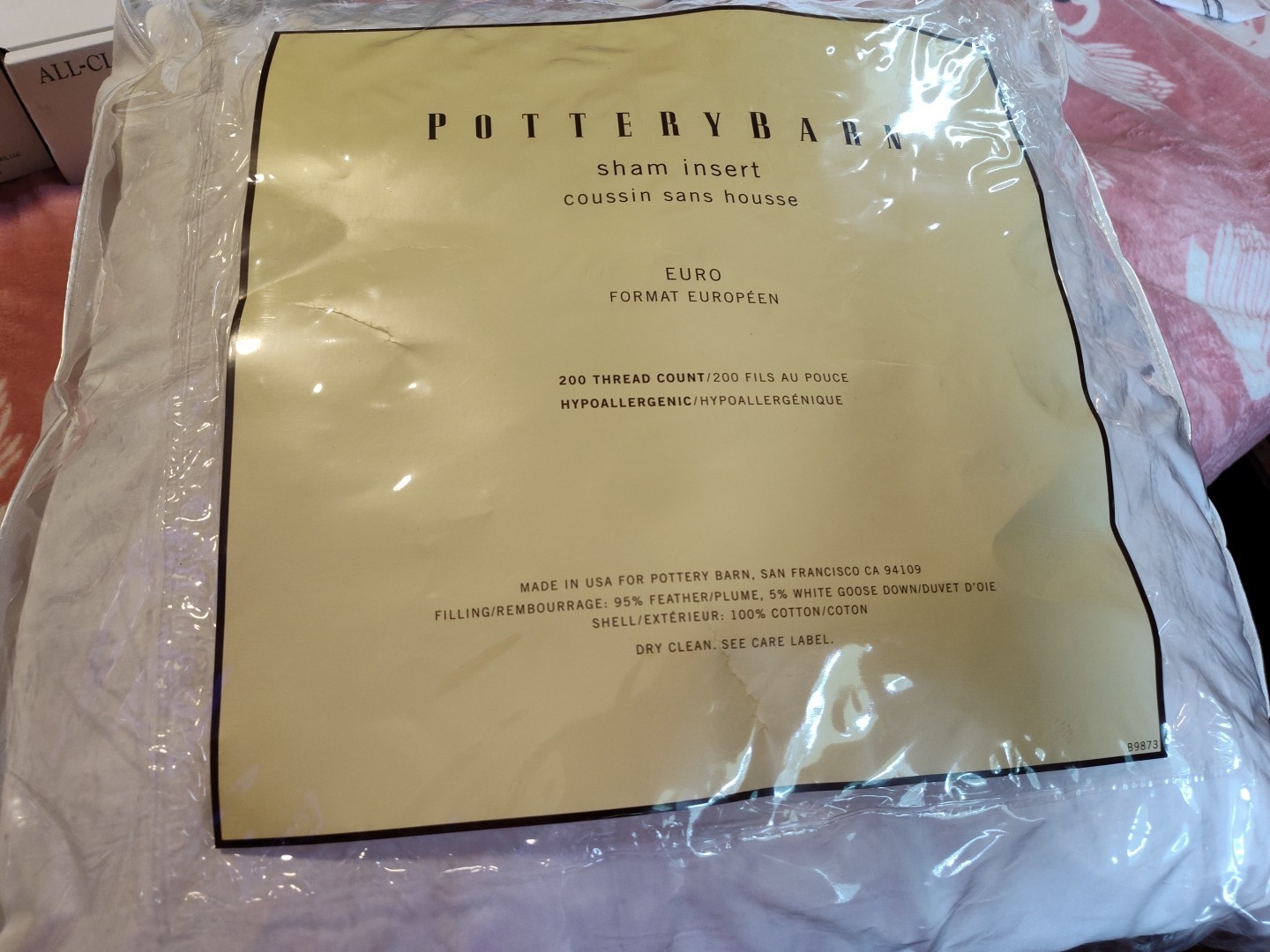 POTTERY BARN SHAM INSERT EURO 200 THREAD COUNT