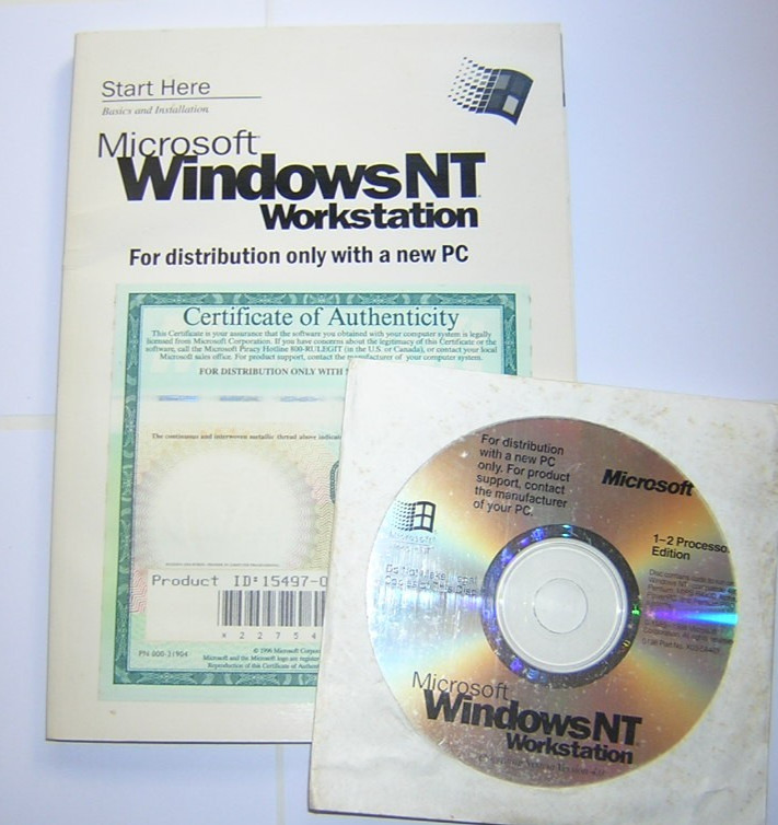 Microsoft Windows NT 4.0 Workstation Full Install CD-ROM + COA Key & User Guide