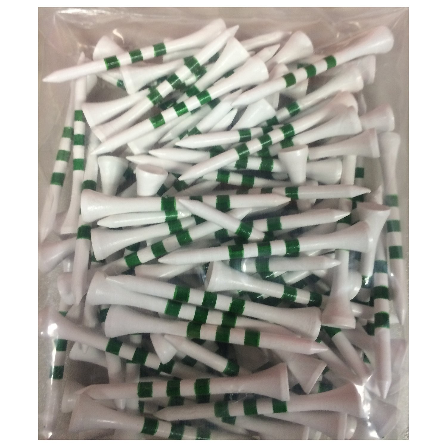 2 3/4" Wooden Golf Tees with Height Indication Stripes White W/ Green