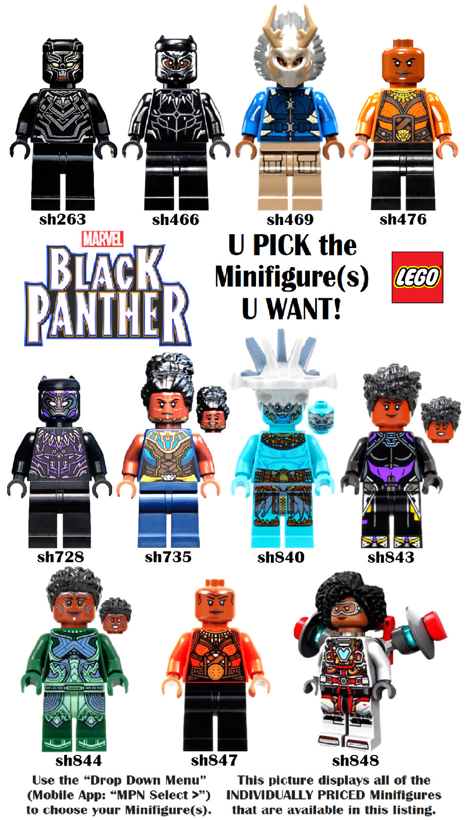 Genuine LEGO U PICK Marvel Super Heroes BLACK PANTHER Minifigures **NEW**