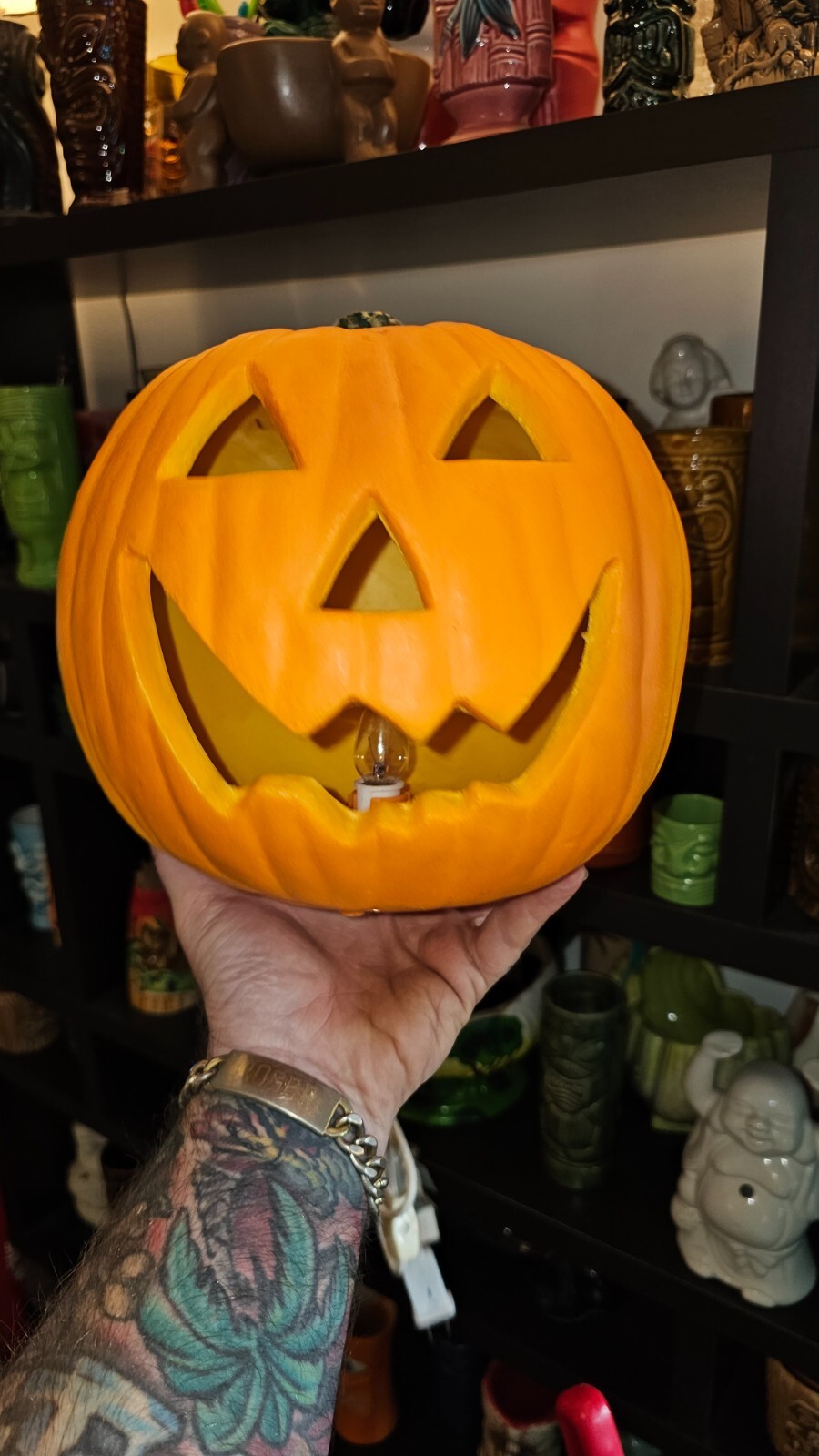 Vintage Gemmy Halloween Blow Mold Light Up Plastic Pumpkin Jack o Lantern 9"