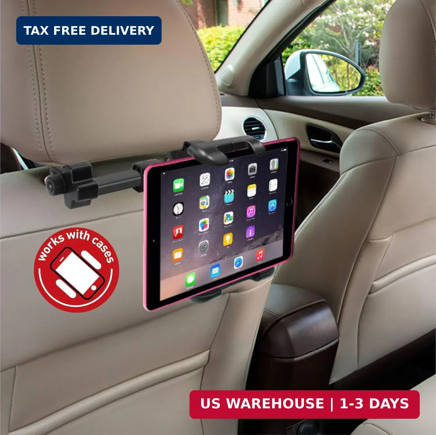 Tablet Holder for Car Headrest - Adjustable iPad Headrest Mount for Car