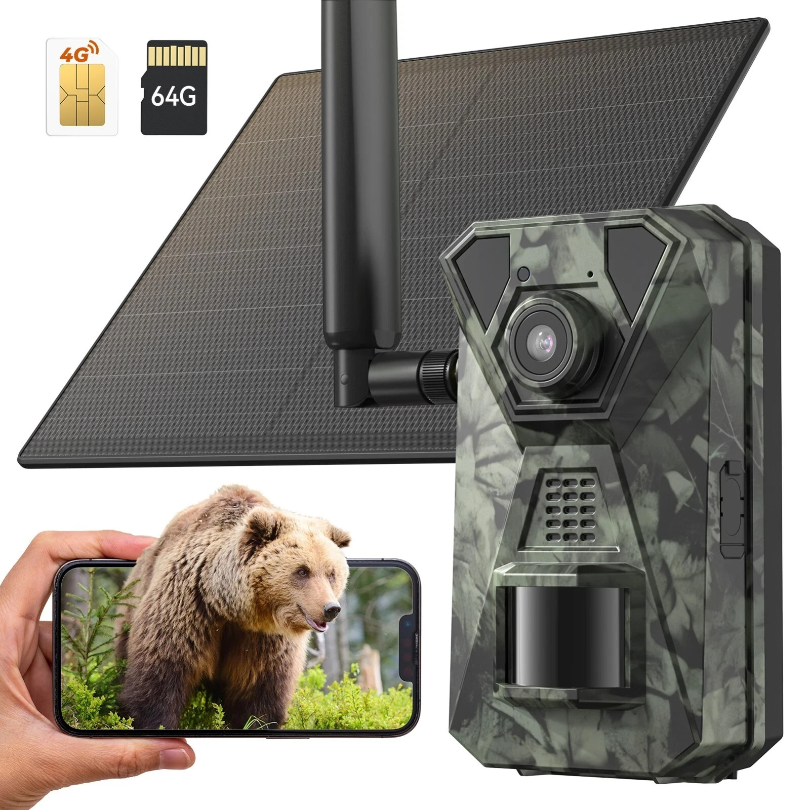 4G Solar-powered Trail Camera 48MP Night Vision Motion Activated Waterproof 32G