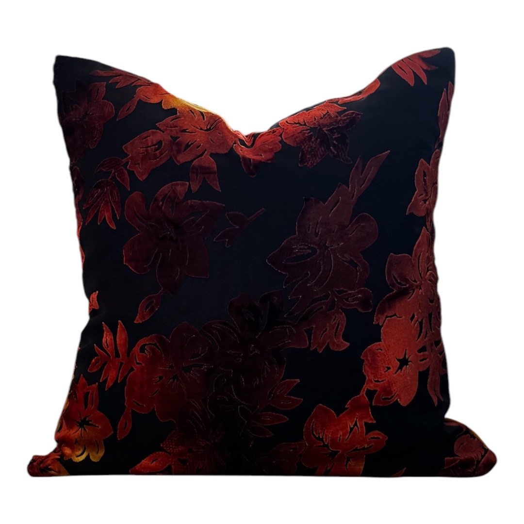 Crimson Ember Burnout Velvet Luxury Decorative Throw Pillow (insert included)