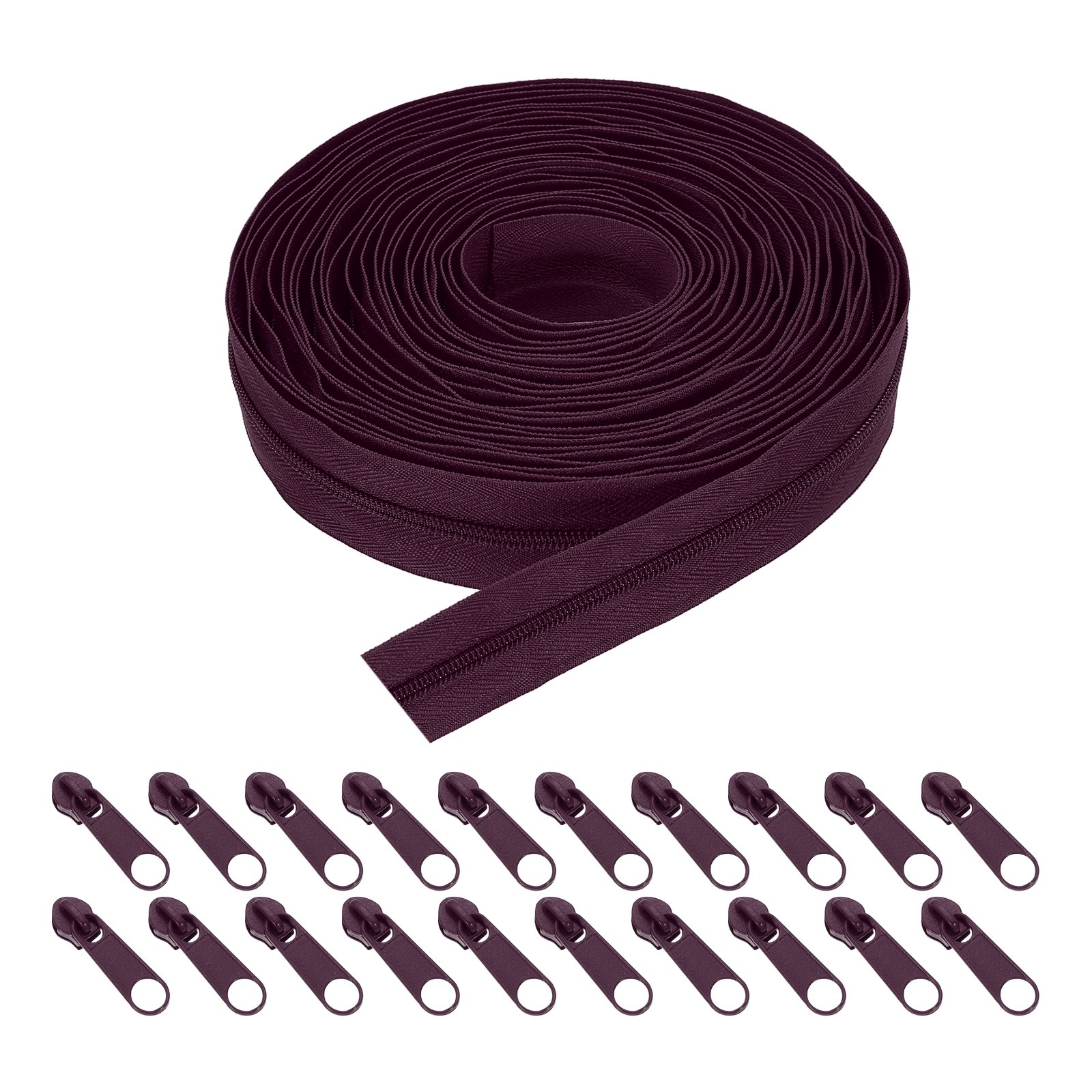10 Yards 1" #3 Nylon Coil Zipper Sewing Tape with 20 Zip Slider, Dark Red