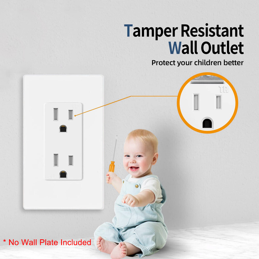 Decor Wall Recetpacle Outlet 15Amp 3 Wire Self-Grounding Tamper Resistant 24Pack
