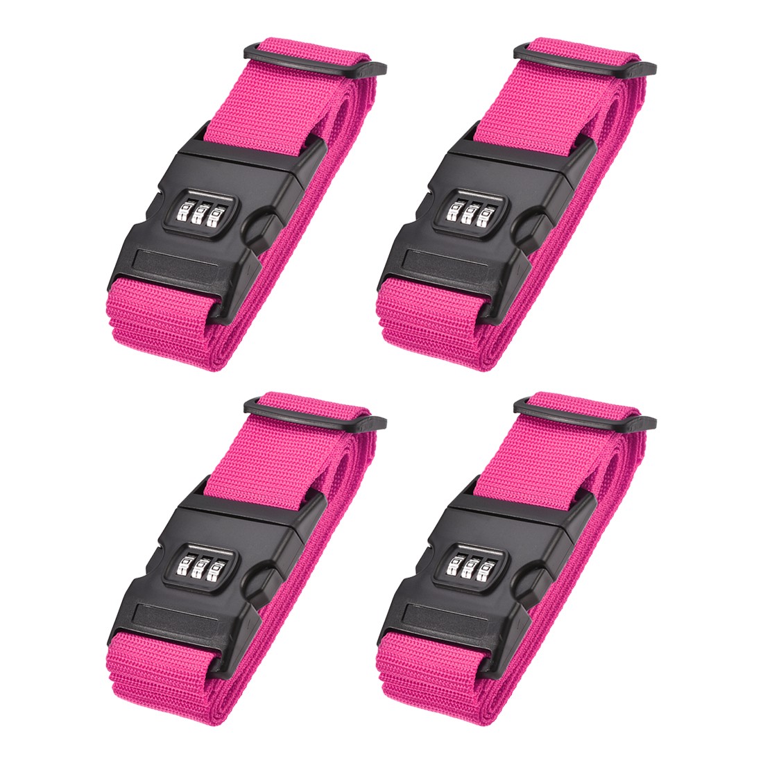 4 x Luggage Straps Suitcase Belts with Lock Buckle 2Mx5cm for Travel Rose Red