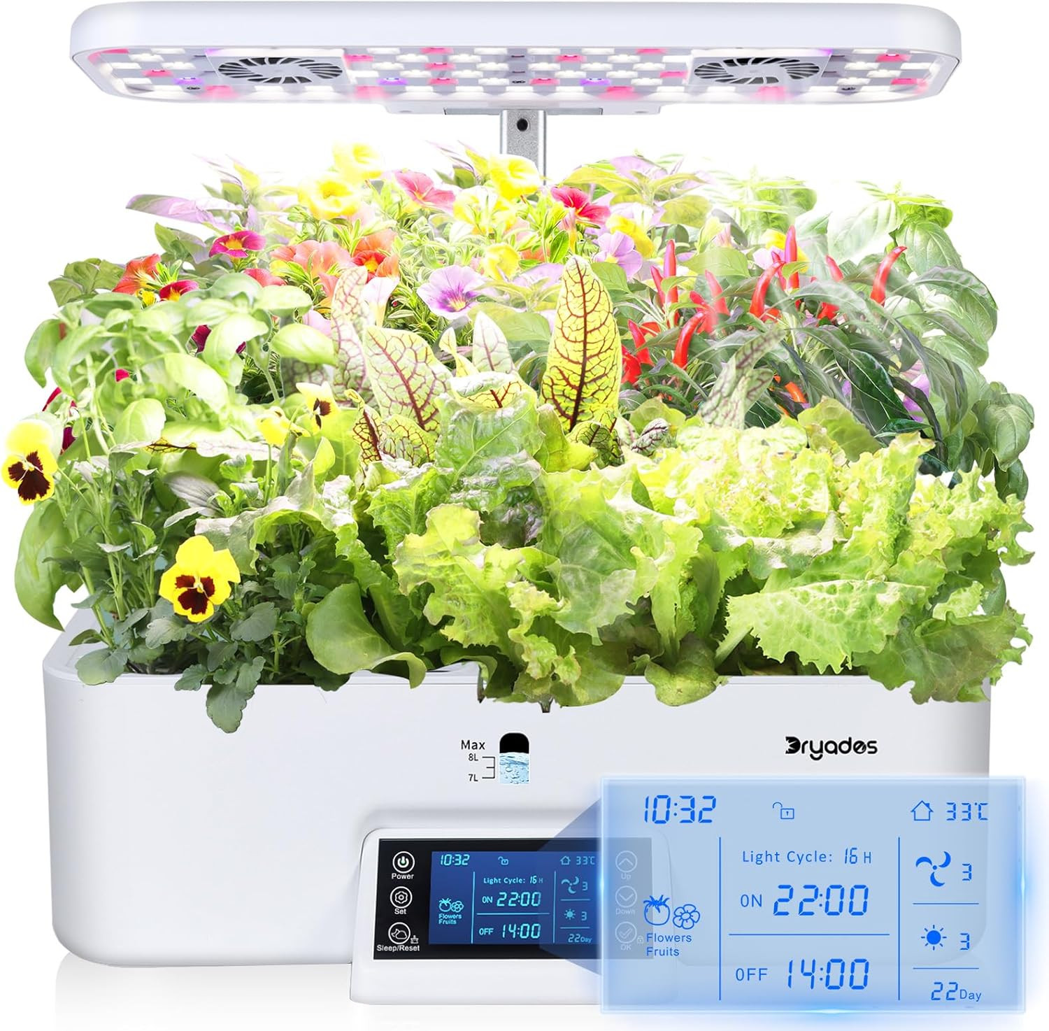17-Pod Hydroponic System with Dual Fans & Smart Control for Indoor Gardening
