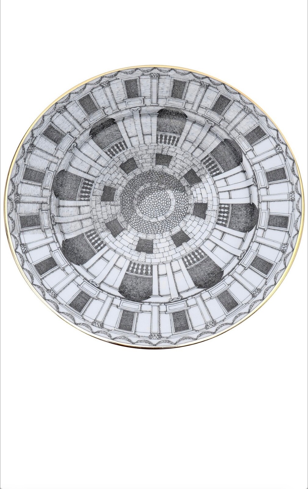 NIB PIERO FORNASETTI Architettura/Palladiana/Cortile Gold Rimmed Porcelain Plate