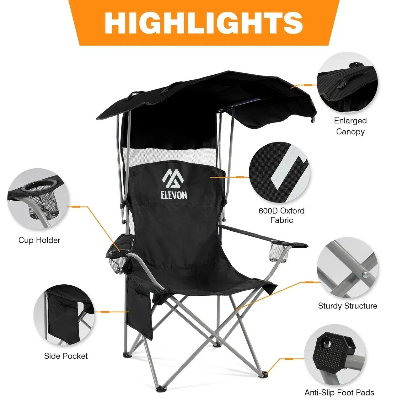 Elevon Canopy Camping Chair, Portable Folding Chair