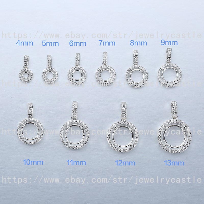 Pre Notched Sterling Silver Pendant 4mm to 13mm Round Semi-Mount 4 Prong Setting