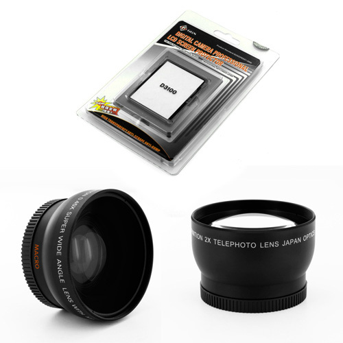 Wide + Telephoto Lens Kit + LCD Screen Protector for Nikon D3100 AF 50mm f/1.4D