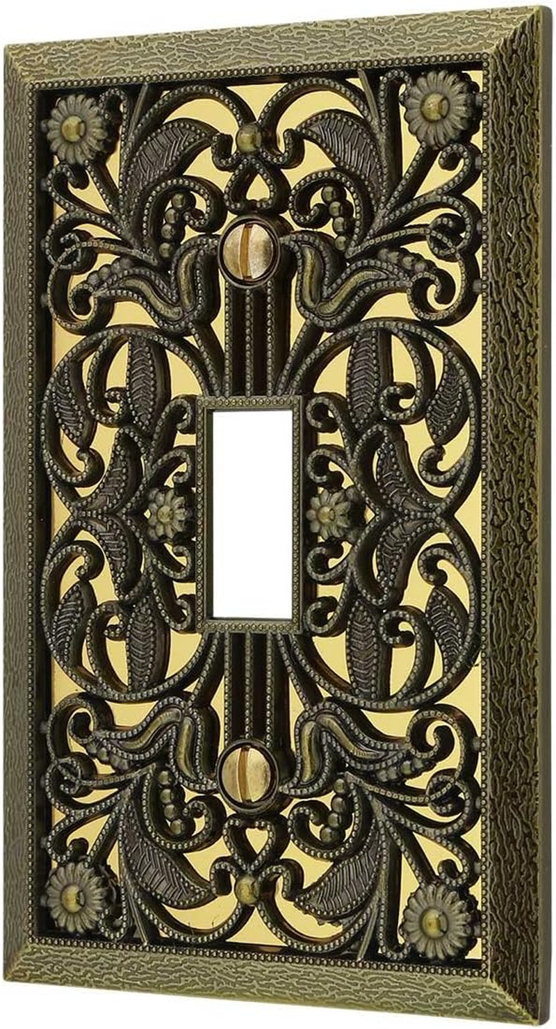 65TAB Filigree Wallplate, 1 Toggle, Antique Brass