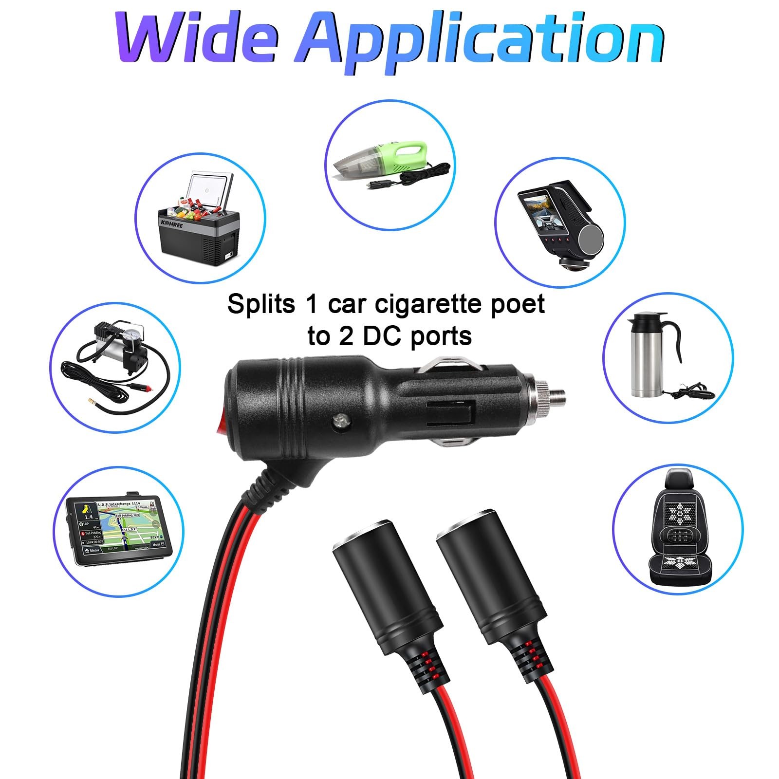 Herfair Car Cigarette Lighter Splitter,2-Socket 1 to 2