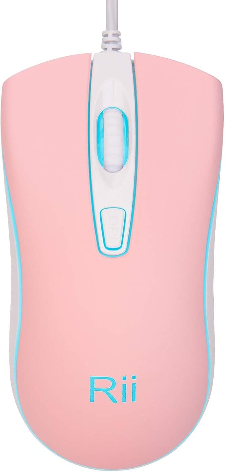 Rii Wired Mouse, USB Computer Mouse,RGB Optical Office Mice for PINK