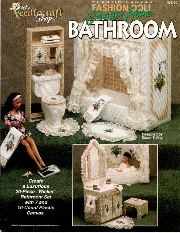 PLASTIC CANVAS  FASHION DOLL DREAM HOME BATHROOM 20 DESIGNS