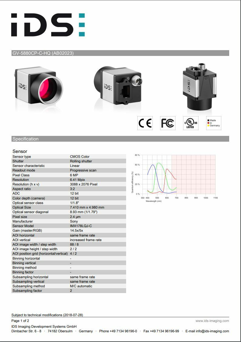 IDS GV-5880CP-C-HQ Machine Vision, Automation, Inspection Camera