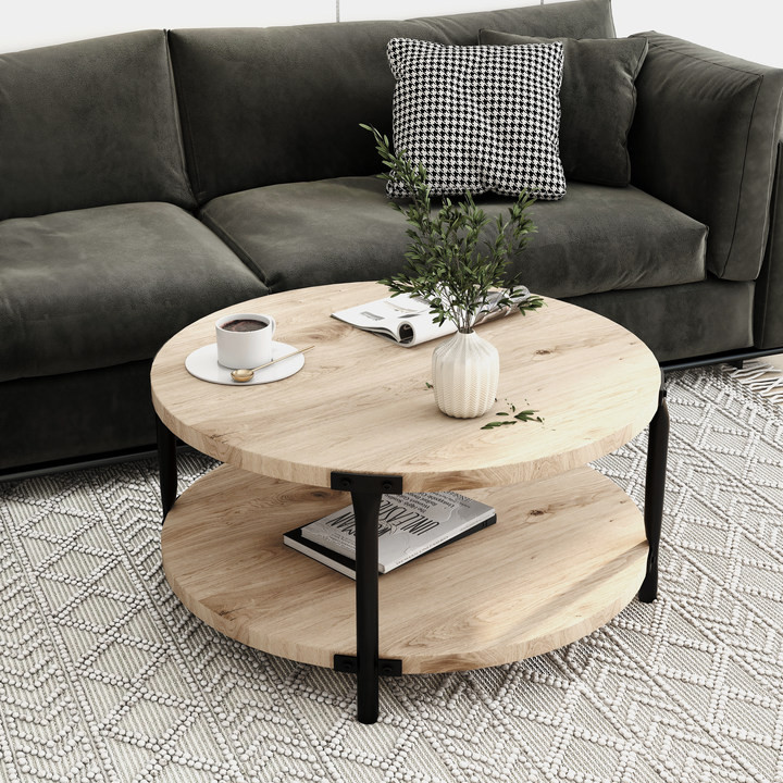 Modern minimalist round coffee table, 29.61-inch MDF material double-layer cof