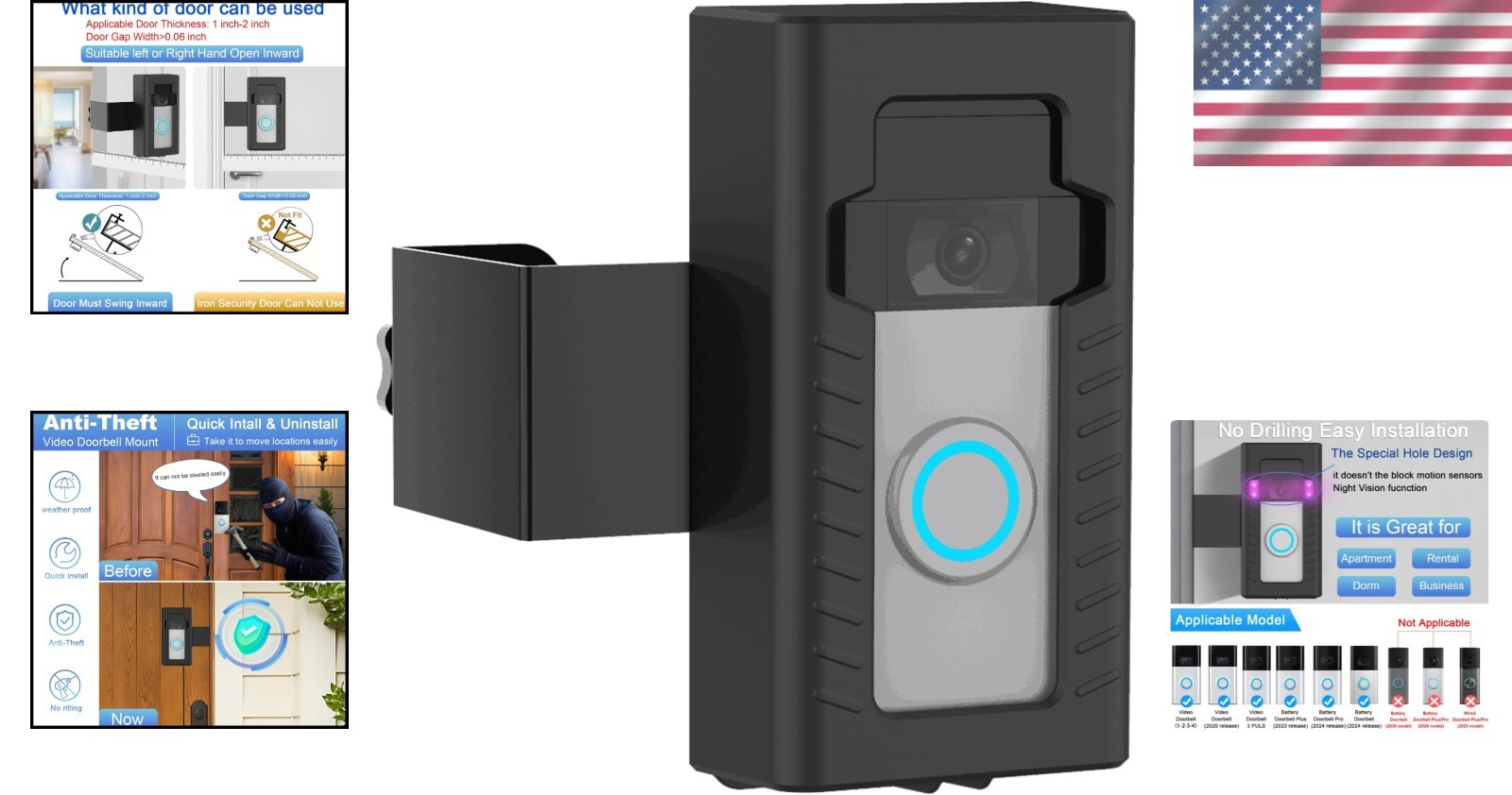 Anti-Theft Adjustable Video Doorbell Mount Compatible with Ring/Blink