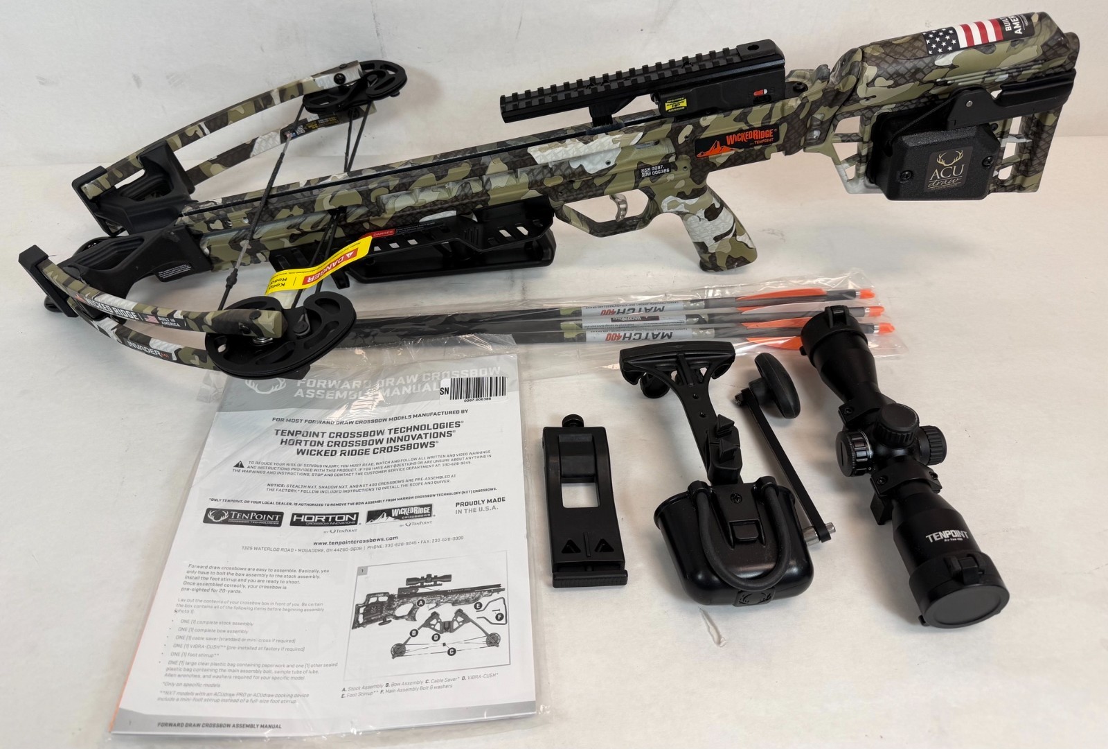 Used- Wicked Ridge Invader M1 Crossbow with ACUdraw (non-decock) Device Peak XT