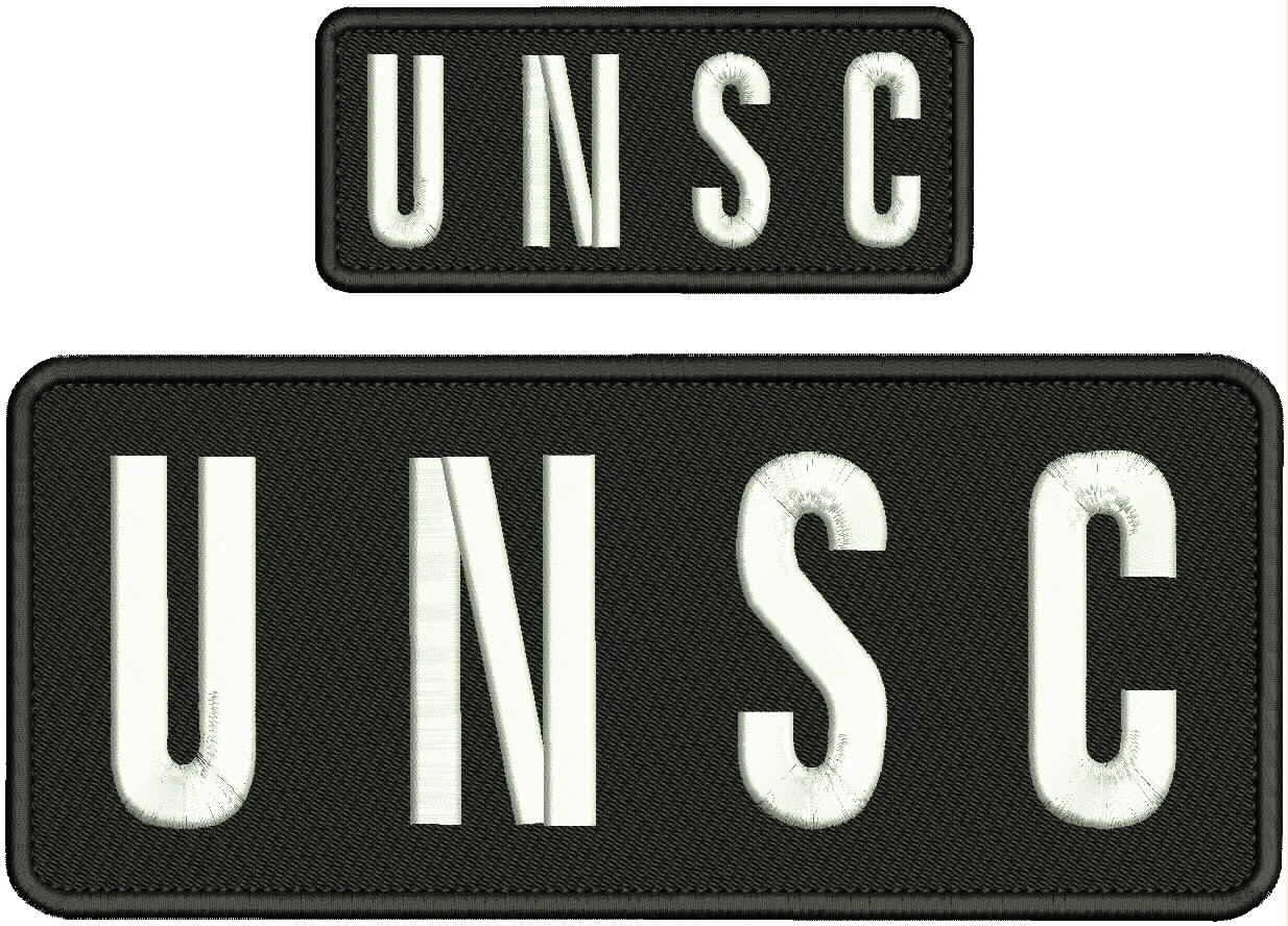 UNSC EMBROIDERY PATCHES 4X10 AND 2X5 HOOK ON BACK WHITE ON BLACK