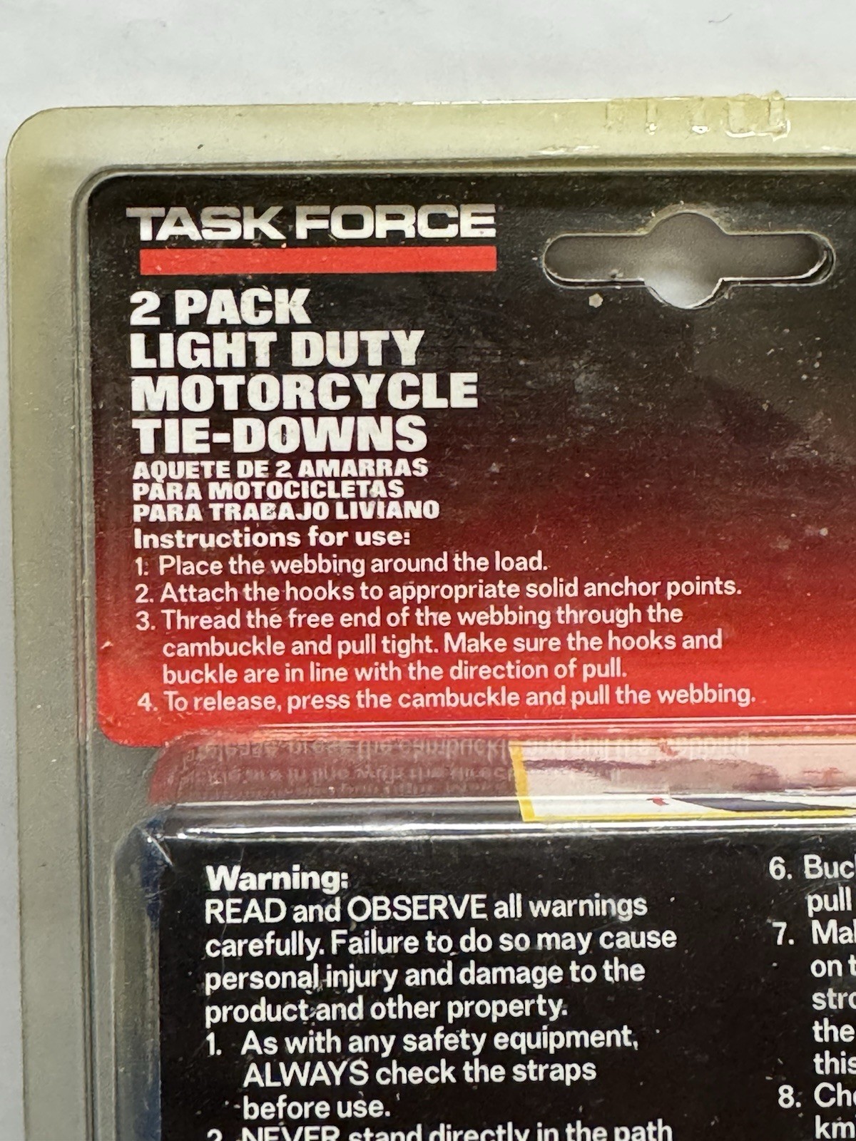 Task Force 2Pack Light Duty Motorcycle Tie-down Straps 6ft 400lb 1200lb Capacity