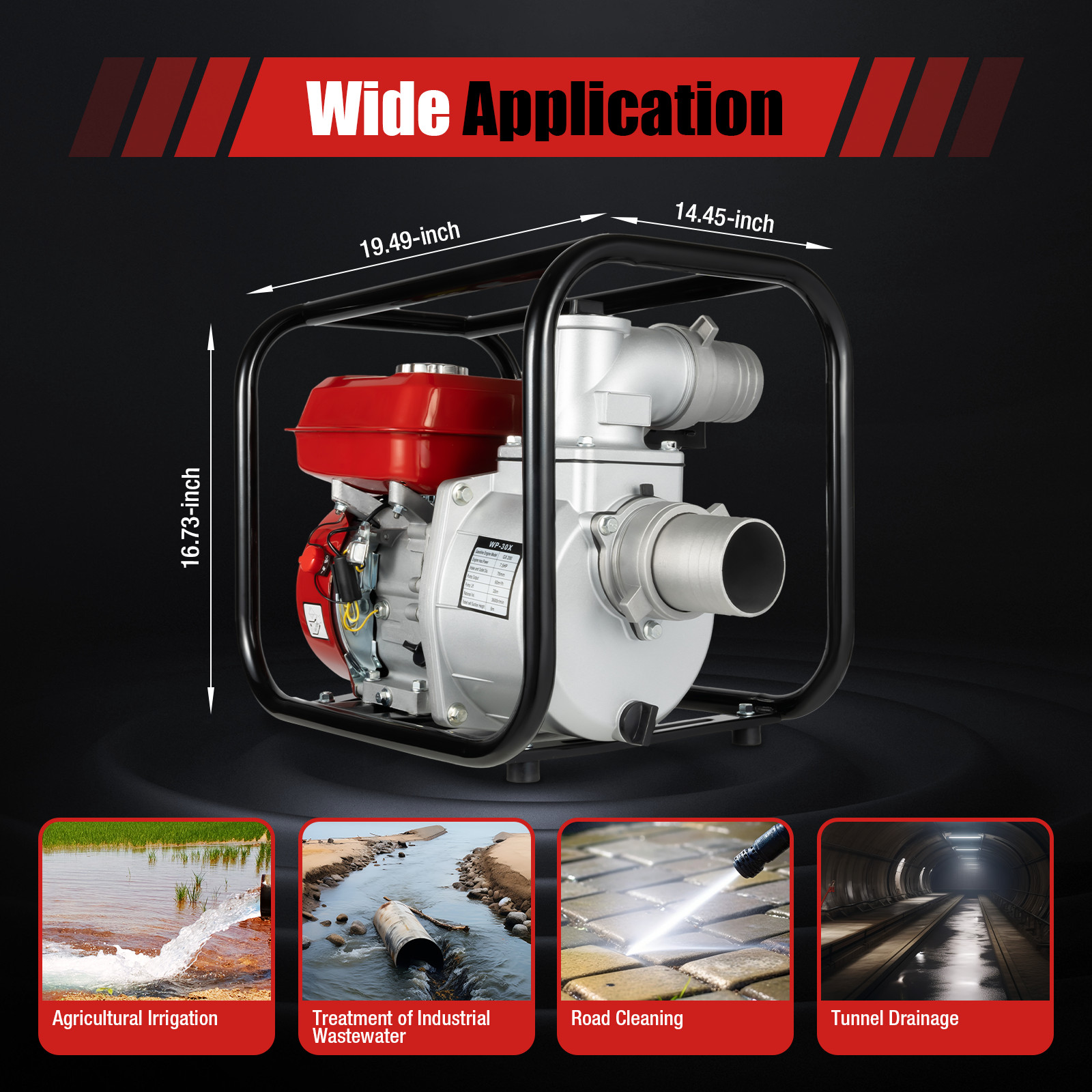 7.5HP 3000W Gas Power Semi-Trash Water Pump High Pressure Garden Irrigation