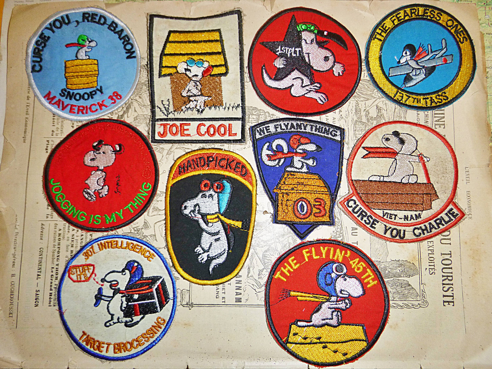 SNOOPY is JOE COOL - Lot x 10 Patch - Curse You Red Baron, Fearless, Vietnam War