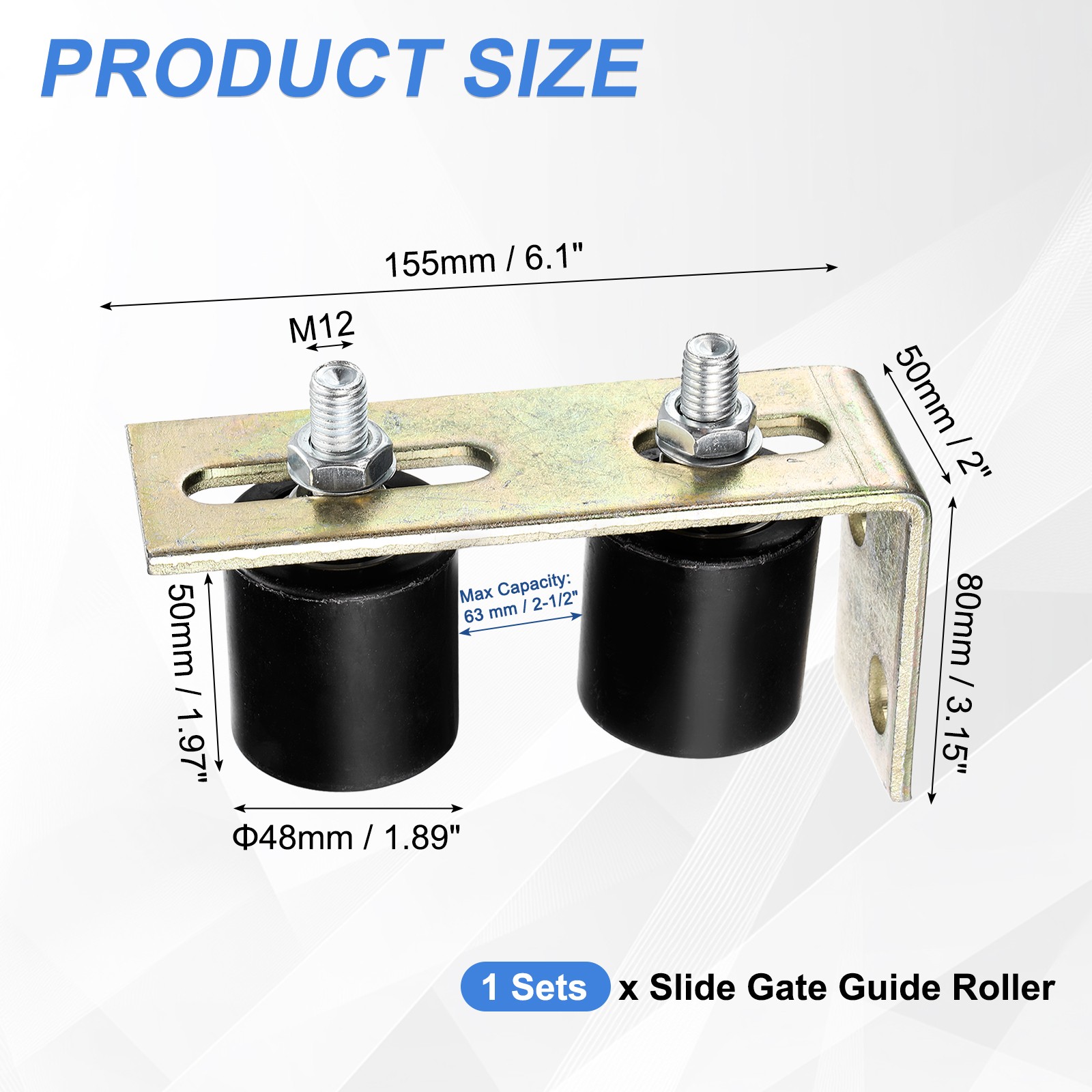 2Pcs Slide Gate Guide Roller 2" Nylon Gate Support Rollers with Bracket, Black